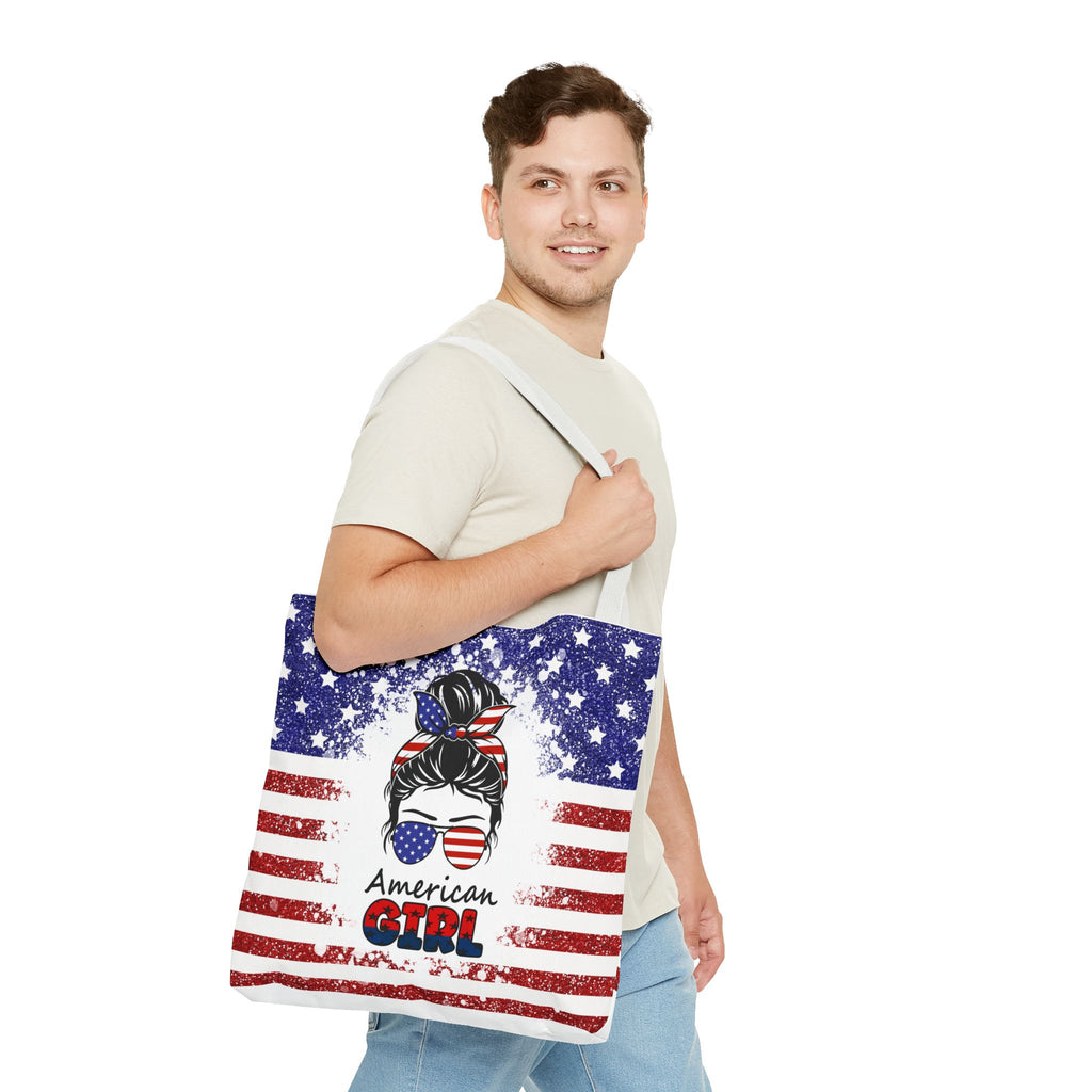 American Girl Tote Bag - Patriotic USA Flag Sunglasses & Hair Bow Beach Shopper (4th of July)
