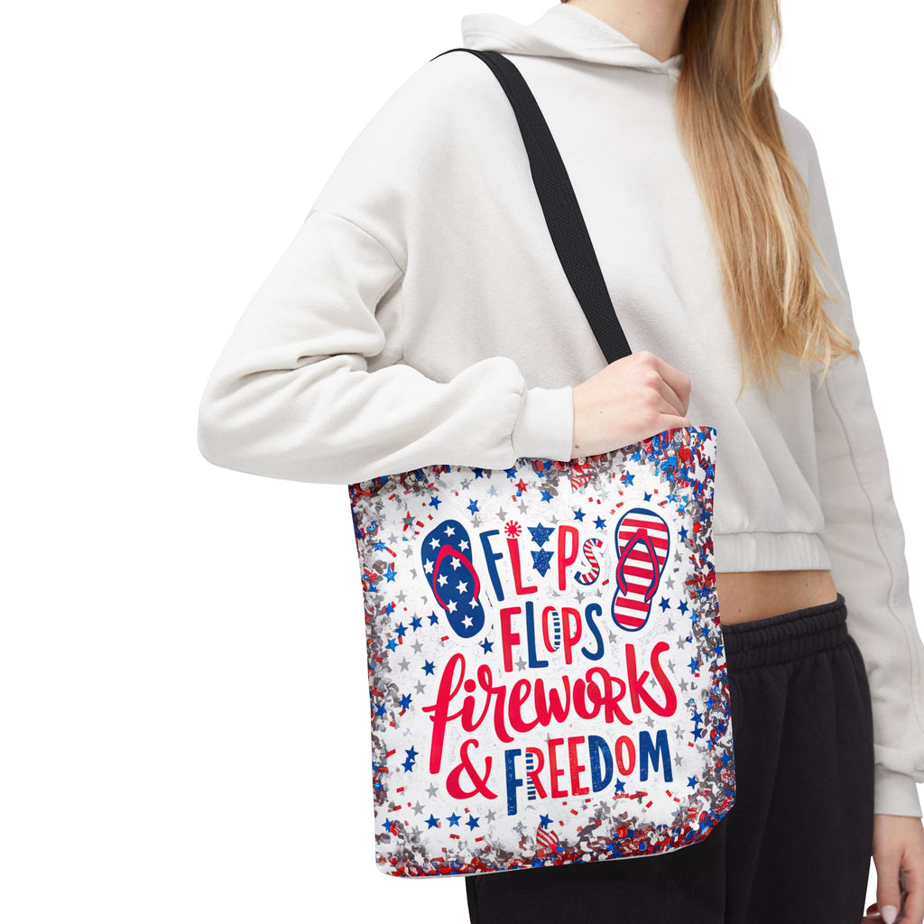 Patriotic Tote Bag - Flip Flops Fireworks USA Flag Beach Shopper (4th of July)