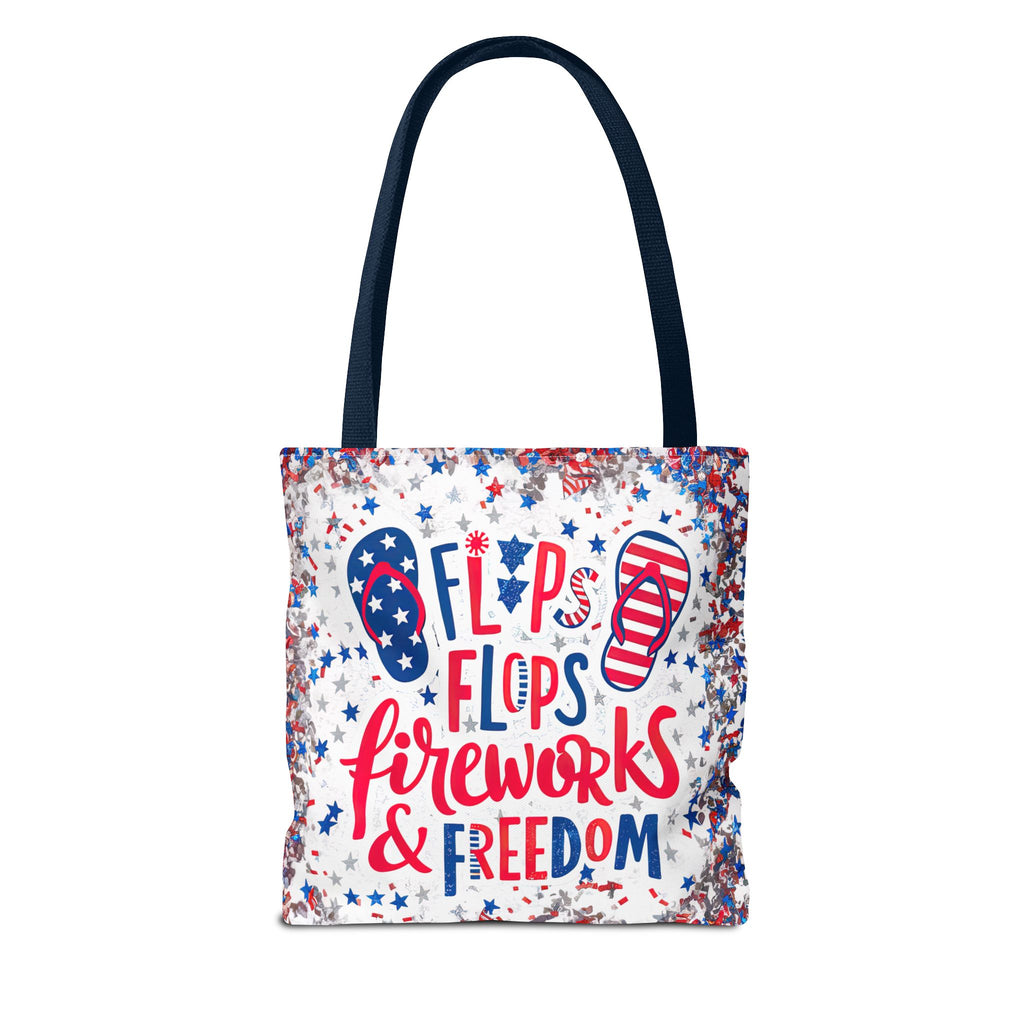 Patriotic Tote Bag - Flip Flops Fireworks USA Flag Beach Shopper (4th of July)