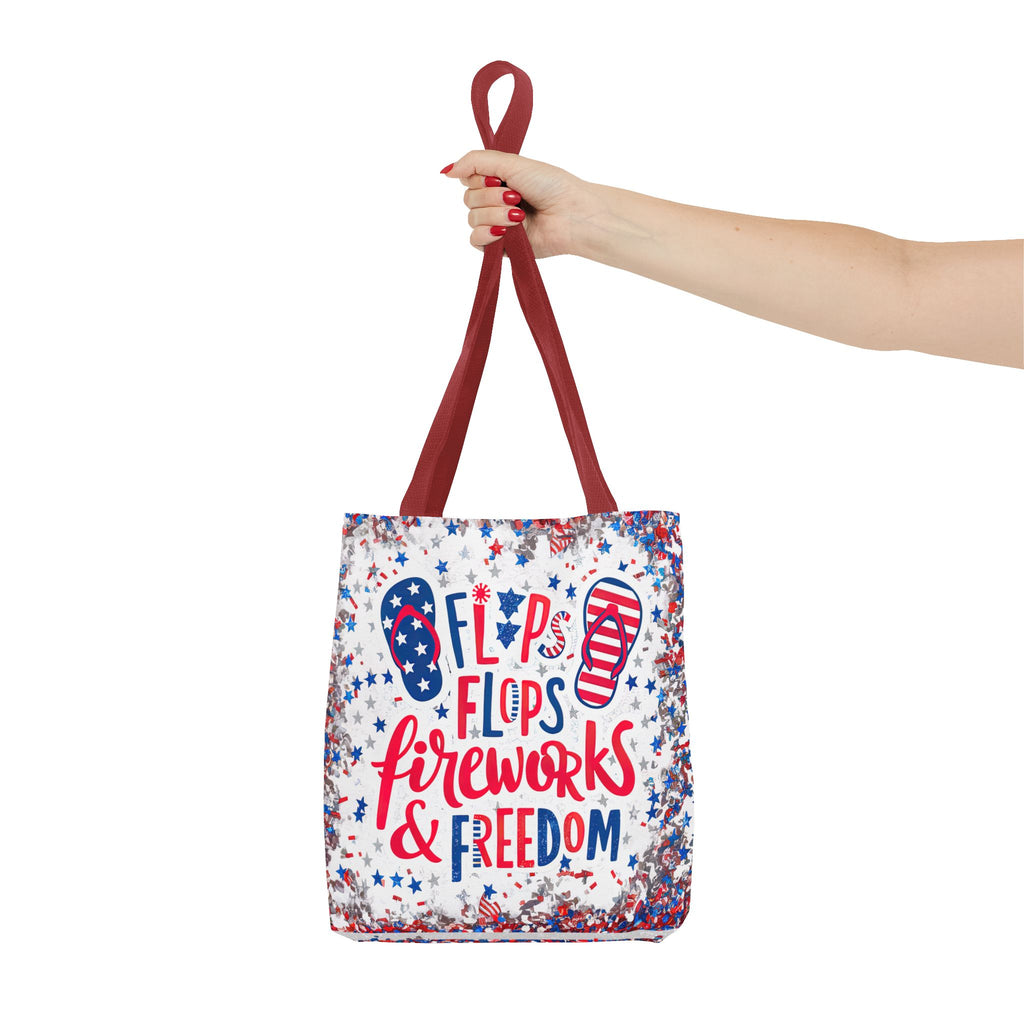 Patriotic Tote Bag - Flip Flops Fireworks USA Flag Beach Shopper (4th of July)