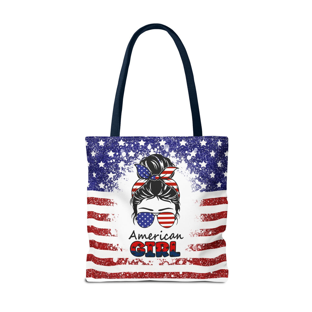 American Girl Tote Bag - Patriotic USA Flag Sunglasses & Hair Bow Beach Shopper (4th of July)