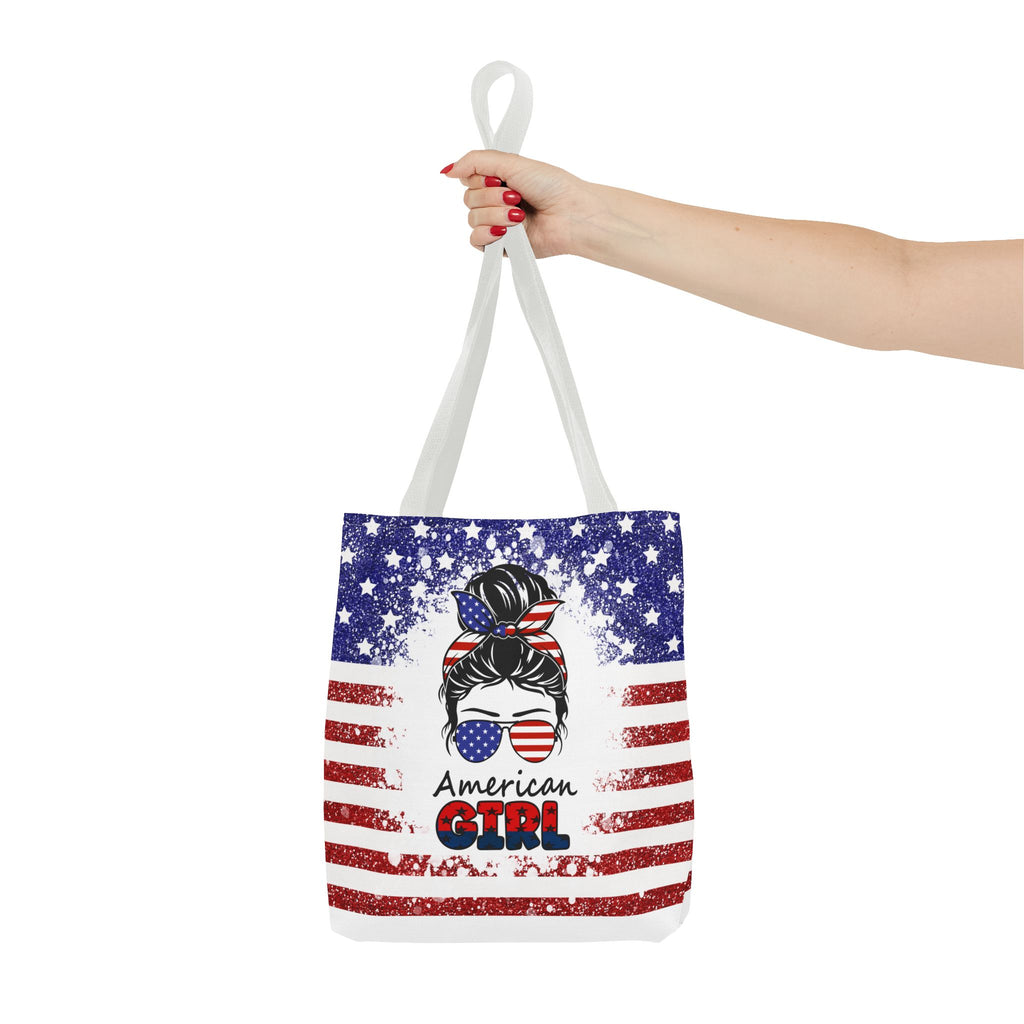 American Girl Tote Bag - Patriotic USA Flag Sunglasses & Hair Bow Beach Shopper (4th of July)