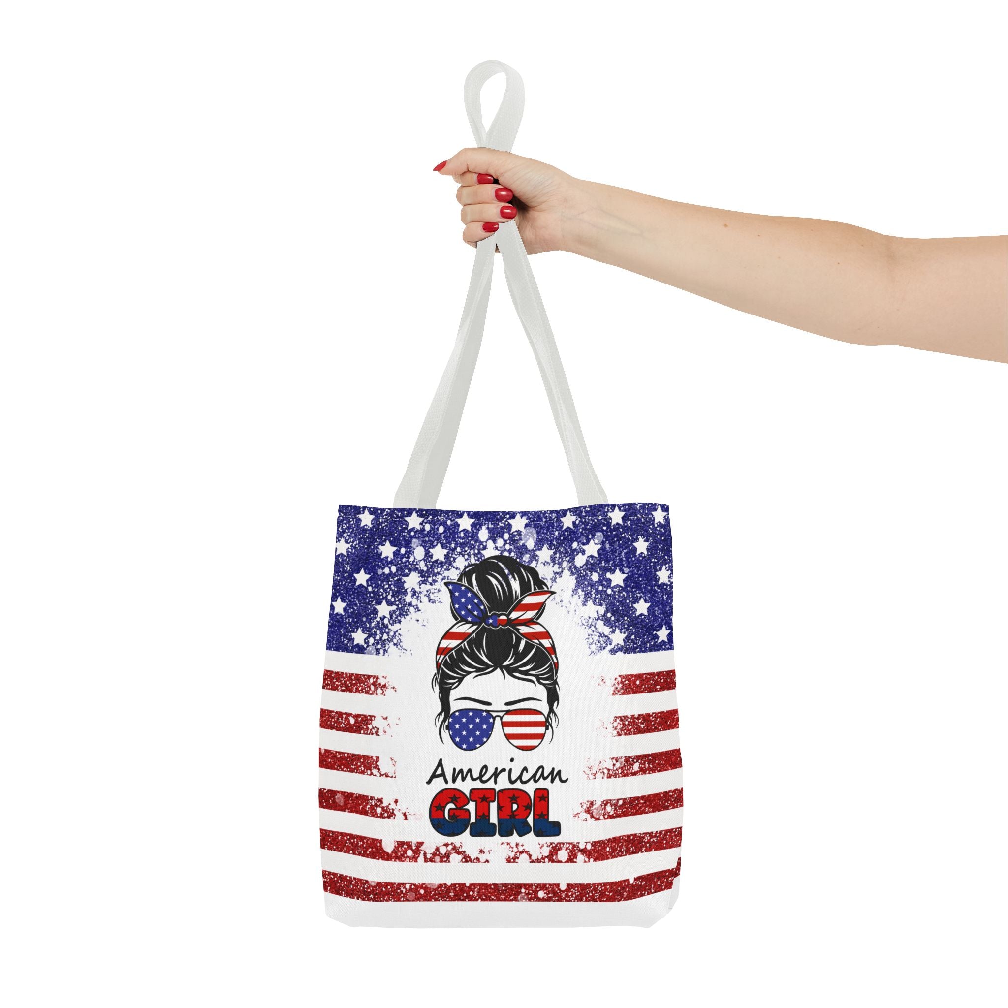 American Girl Tote Bag - Patriotic USA Flag Sunglasses & Hair Bow Beach Shopper (4th of July)