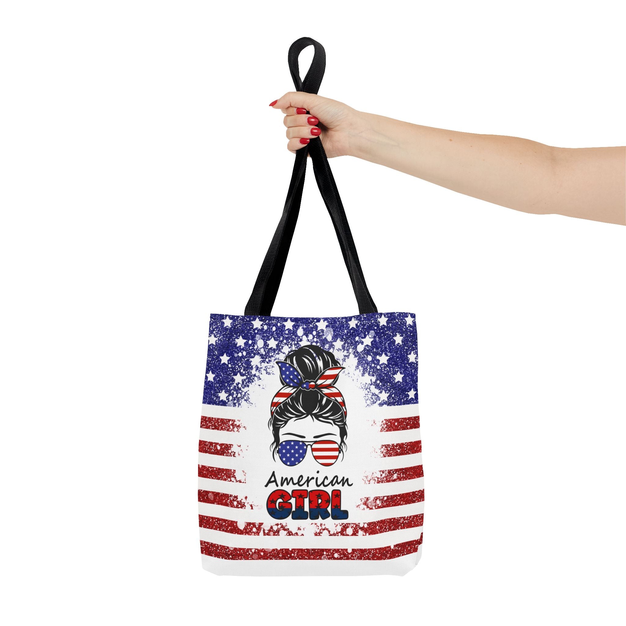 American Girl Tote Bag - Patriotic USA Flag Sunglasses & Hair Bow Beach Shopper (4th of July)