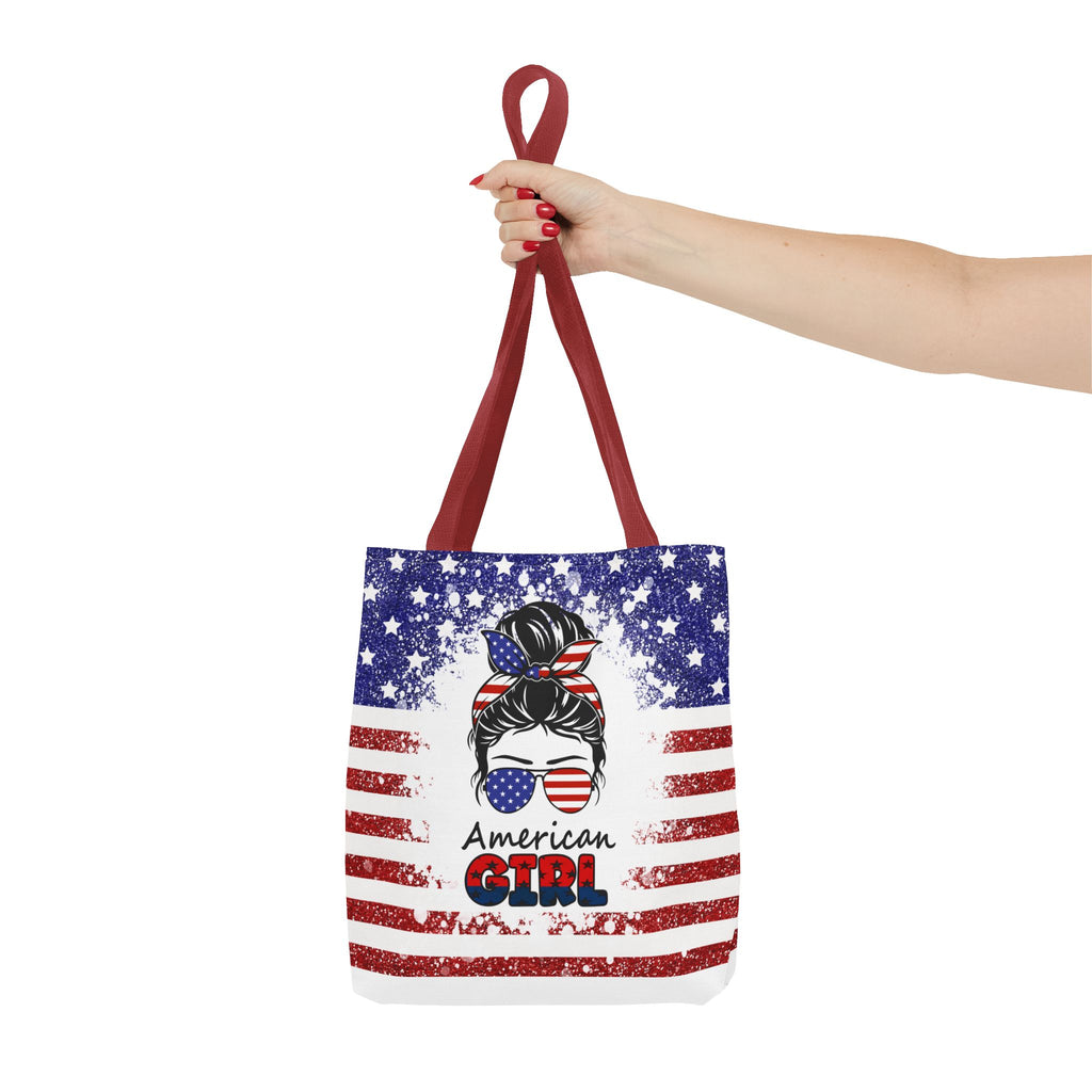 American Girl Tote Bag - Patriotic USA Flag Sunglasses & Hair Bow Beach Shopper (4th of July)