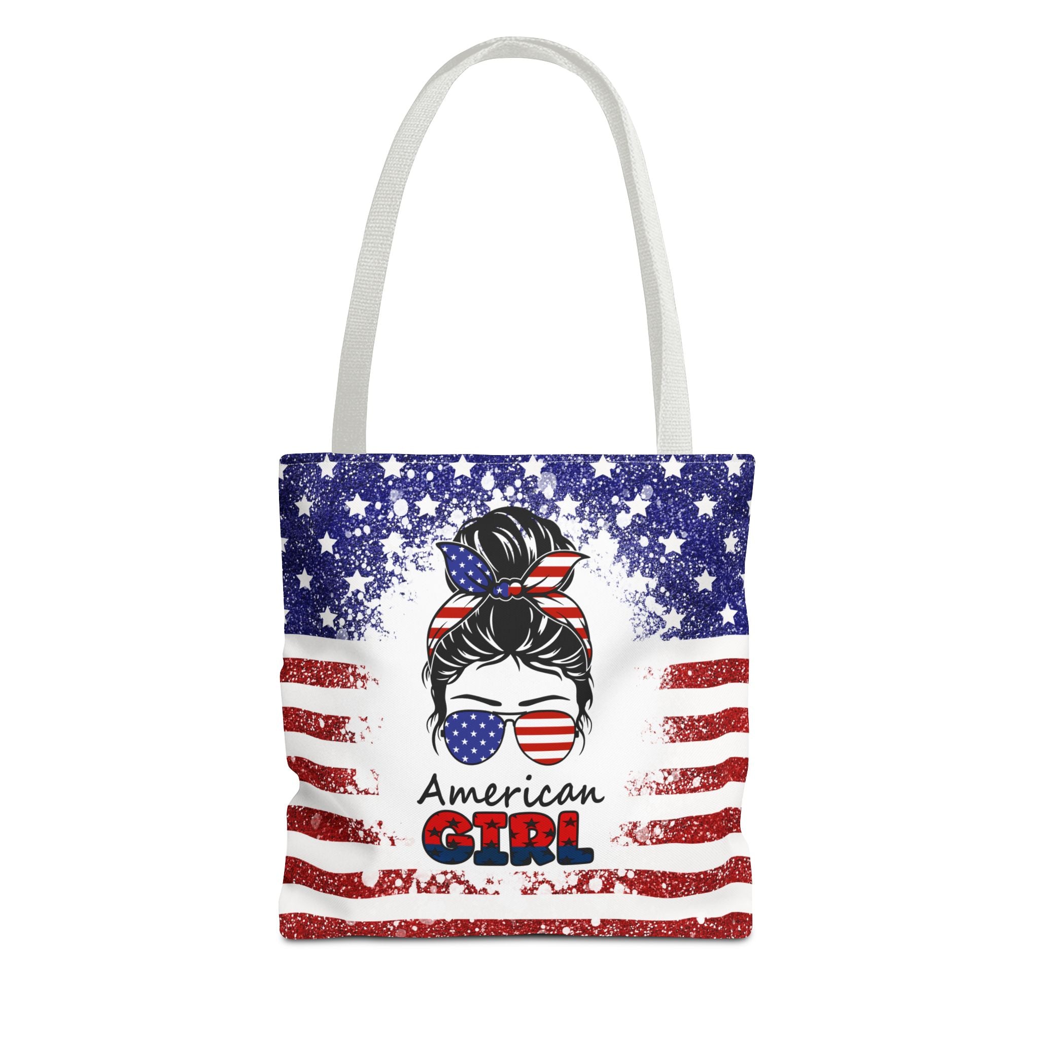 American Girl Tote Bag - Patriotic USA Flag Sunglasses & Hair Bow Beach Shopper (4th of July)