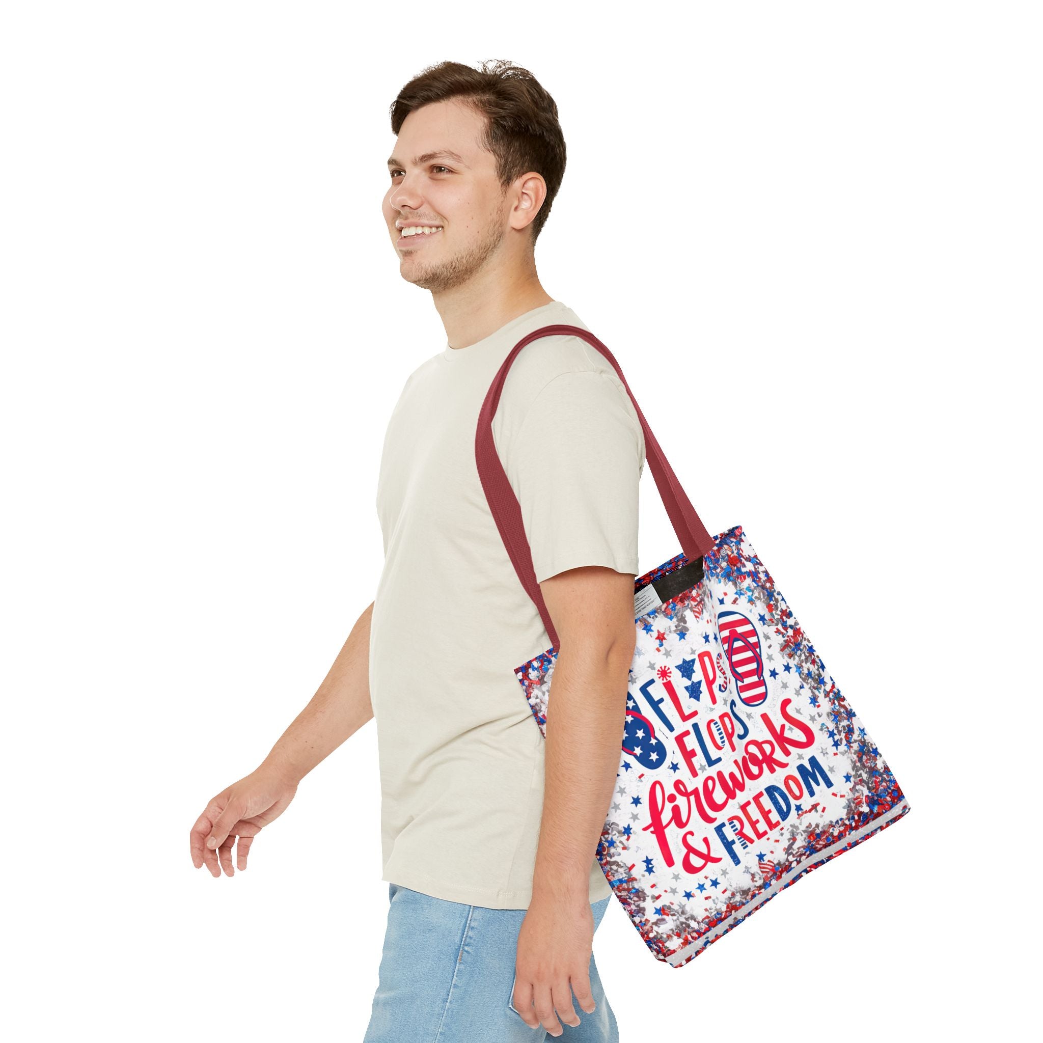 Patriotic Tote Bag - Flip Flops Fireworks USA Flag Beach Shopper (4th of July)