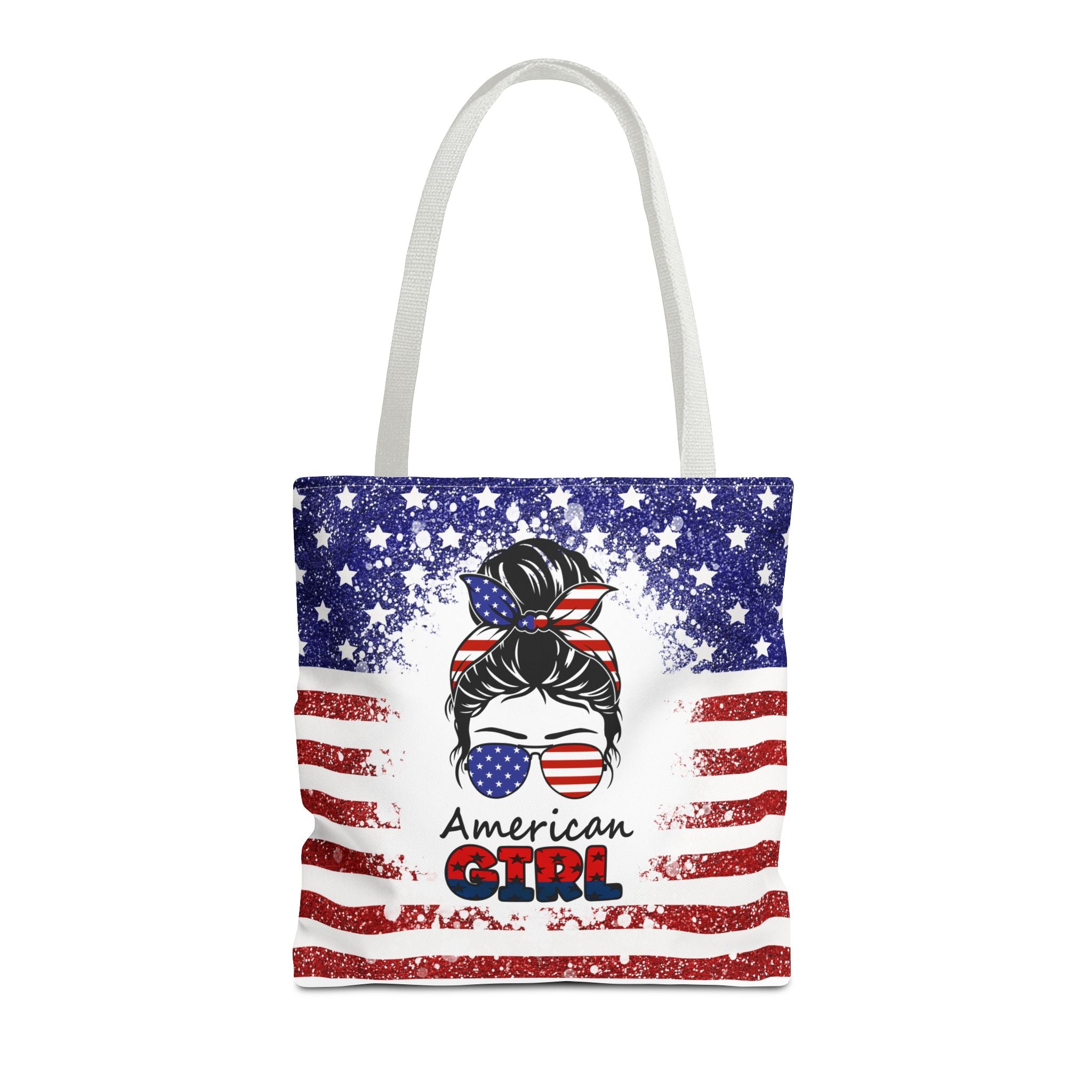 American Girl Tote Bag - Patriotic USA Flag Sunglasses & Hair Bow Beach Shopper (4th of July)