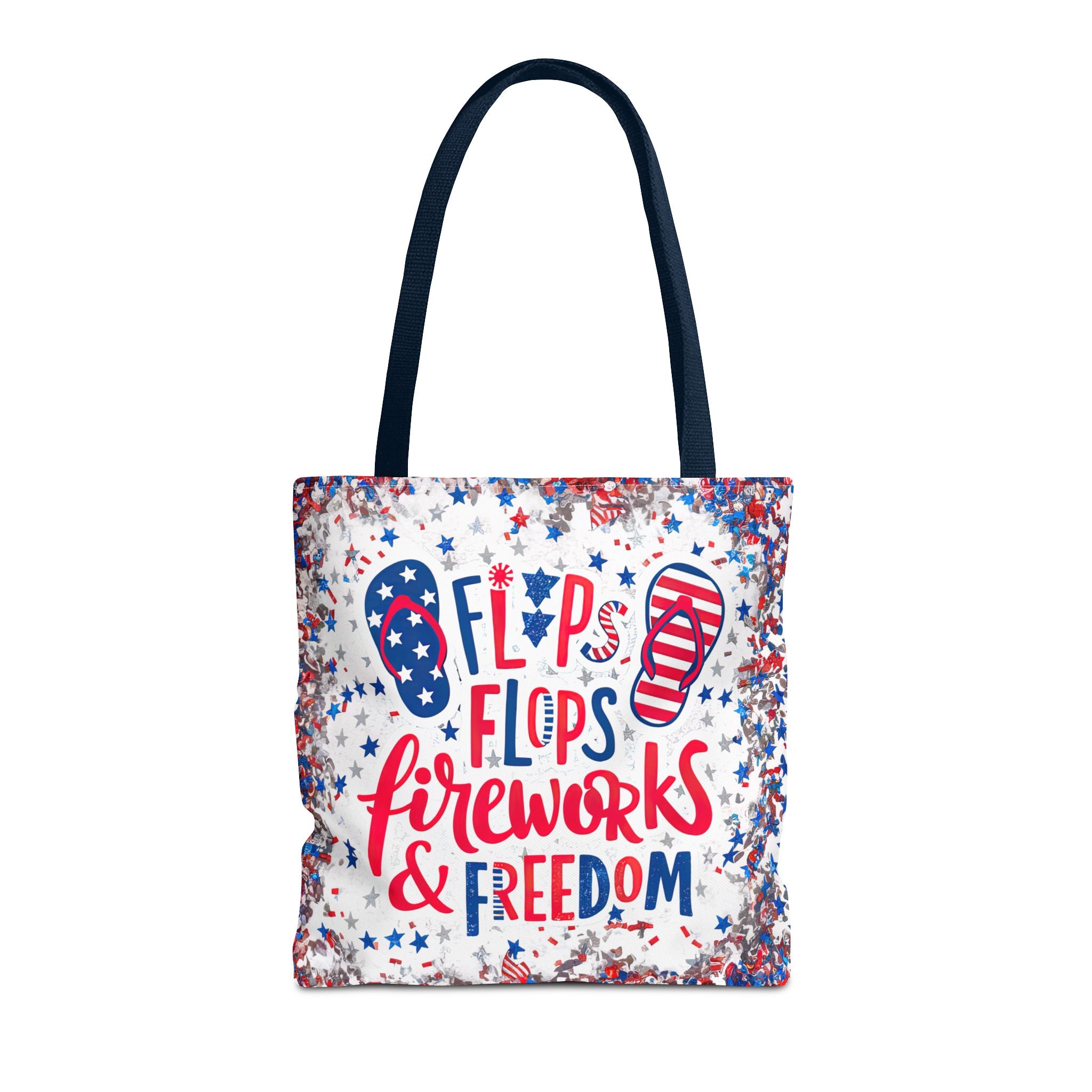 Patriotic Tote Bag - Flip Flops Fireworks USA Flag Beach Shopper (4th of July)