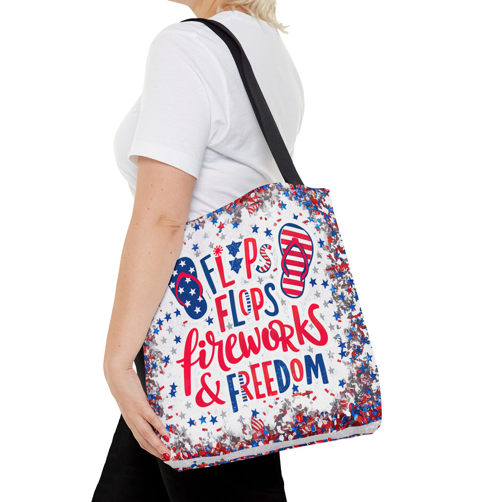 Patriotic Tote Bag - Flip Flops Fireworks USA Flag Beach Shopper (4th of July)
