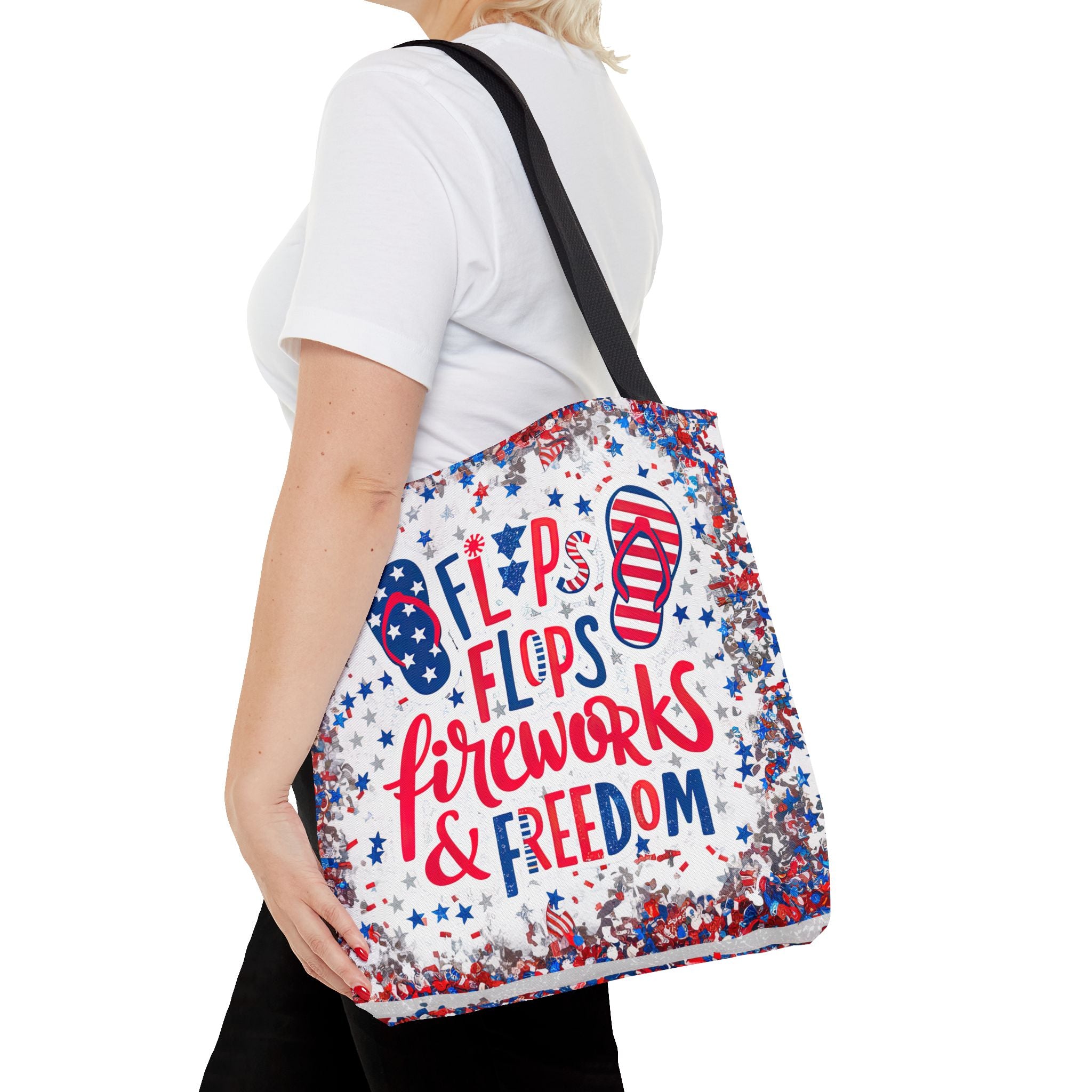 Patriotic Tote Bag - Flip Flops Fireworks USA Flag Beach Shopper (4th of July)