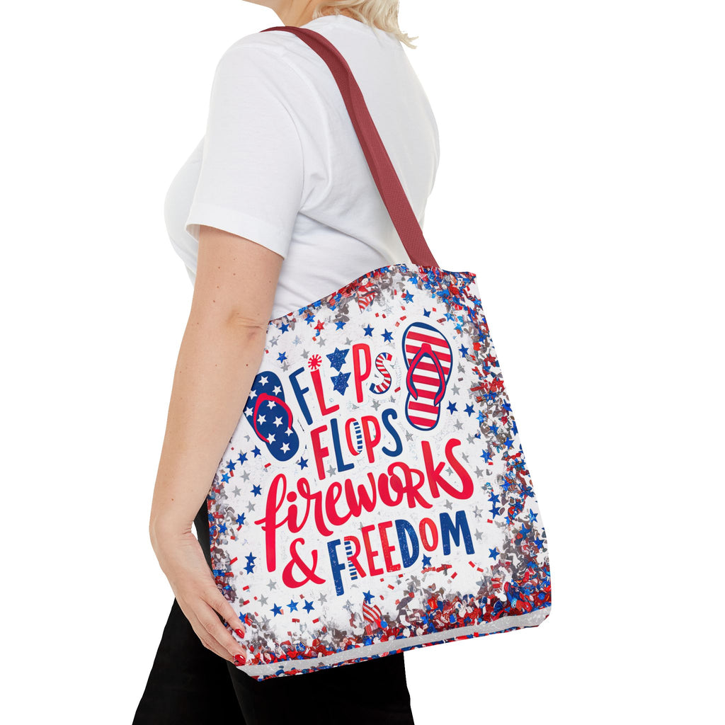 Patriotic Tote Bag - Flip Flops Fireworks USA Flag Beach Shopper (4th of July)