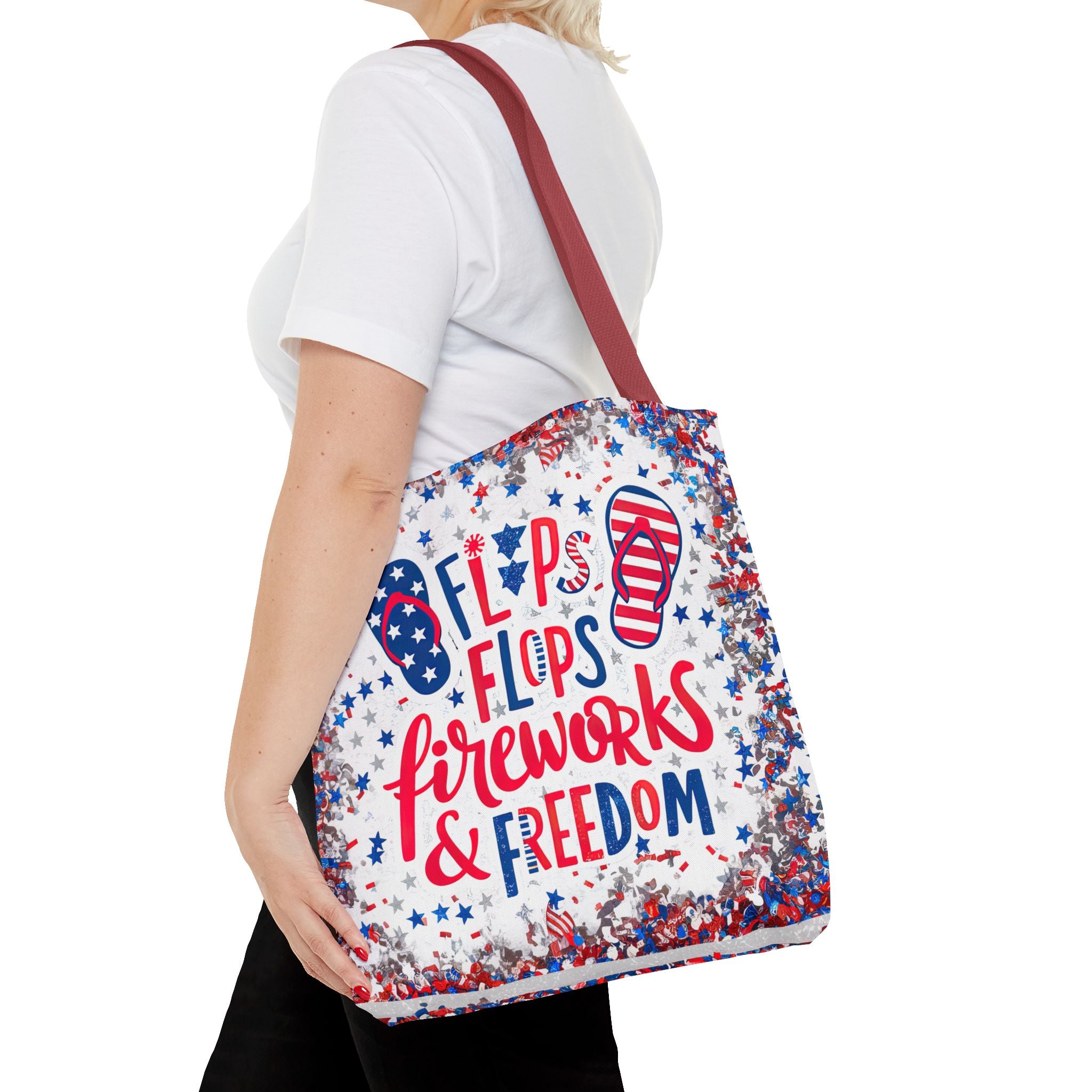 Patriotic Tote Bag - Flip Flops Fireworks USA Flag Beach Shopper (4th of July)