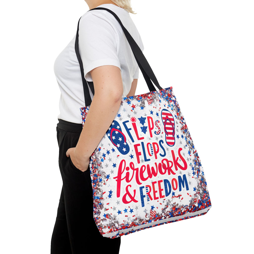 Patriotic Tote Bag - Flip Flops Fireworks USA Flag Beach Shopper (4th of July)