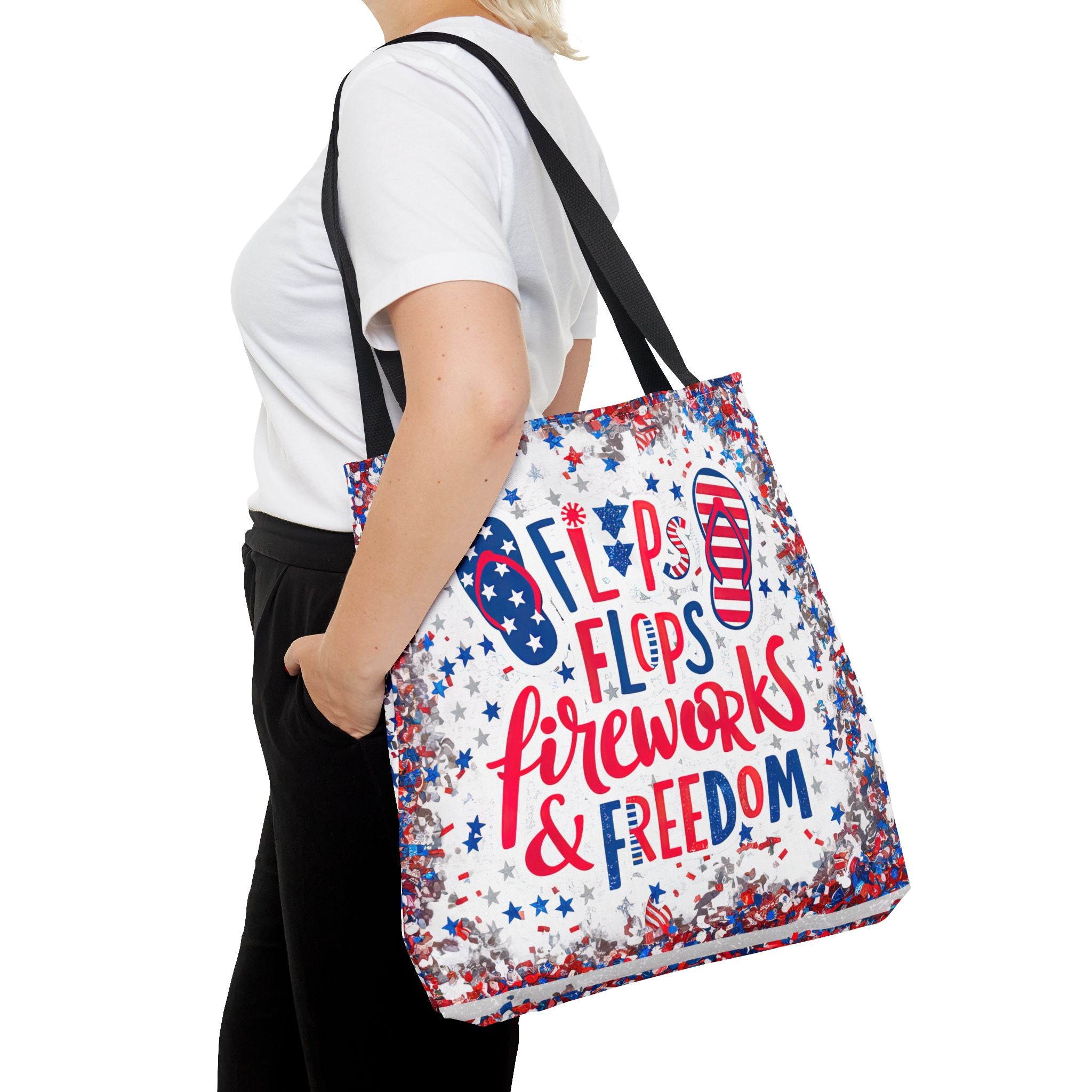 Patriotic Tote Bag - Flip Flops Fireworks USA Flag Beach Shopper (4th of July)