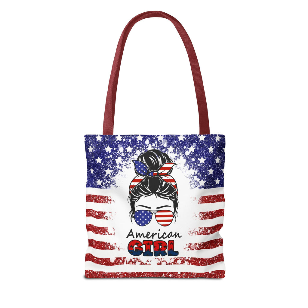 American Girl Tote Bag - Patriotic USA Flag Sunglasses & Hair Bow Beach Shopper (4th of July)