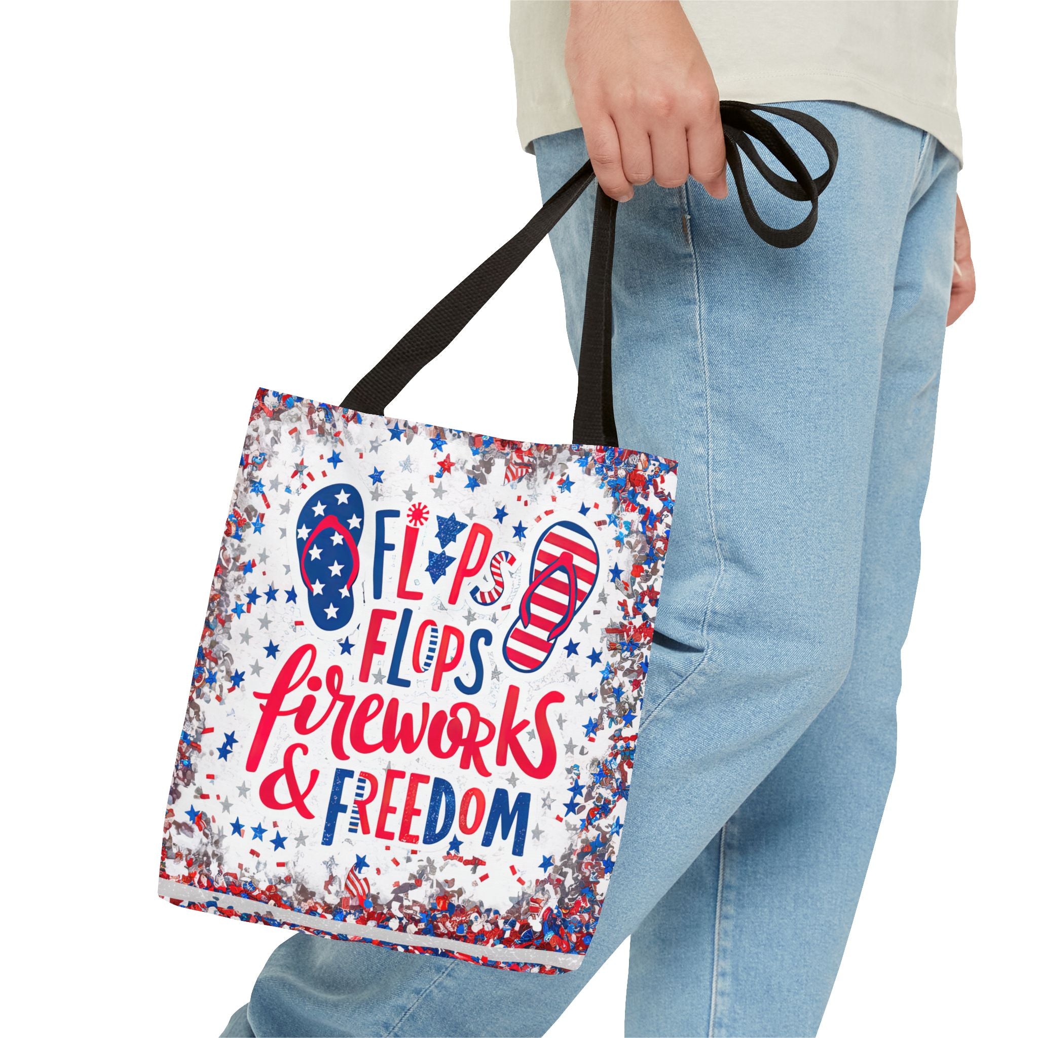 Patriotic Tote Bag - Flip Flops Fireworks USA Flag Beach Shopper (4th of July)