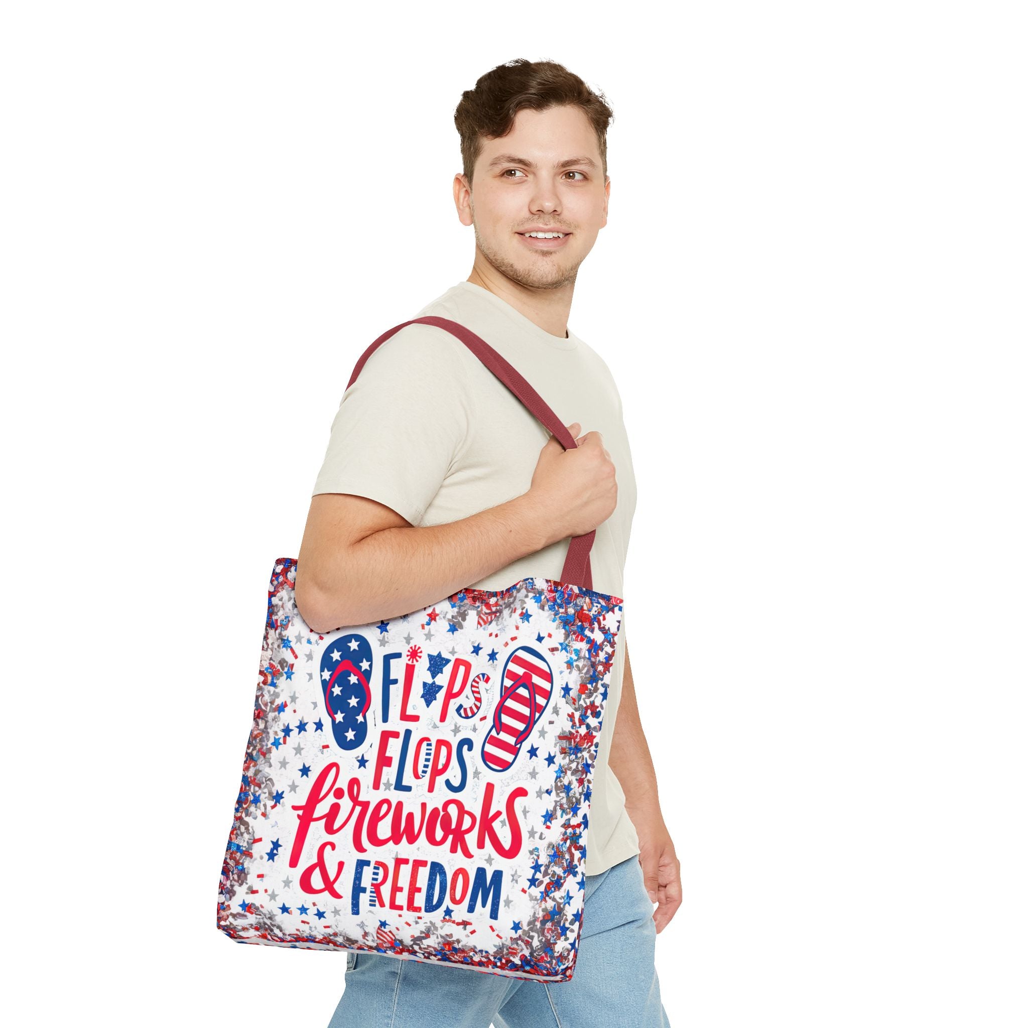 Patriotic Tote Bag - Flip Flops Fireworks USA Flag Beach Shopper (4th of July)