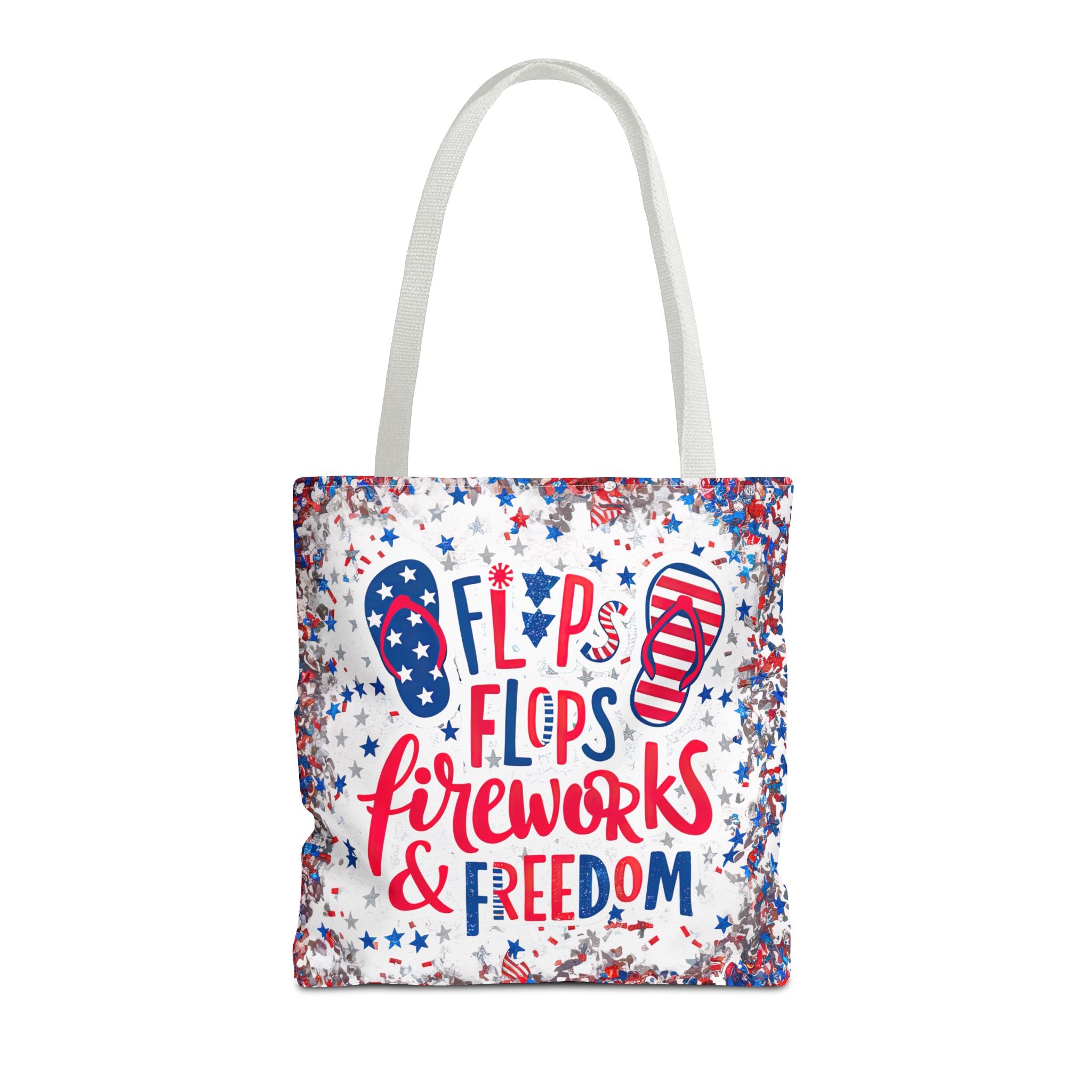 Patriotic Tote Bag - Flip Flops Fireworks USA Flag Beach Shopper (4th of July)