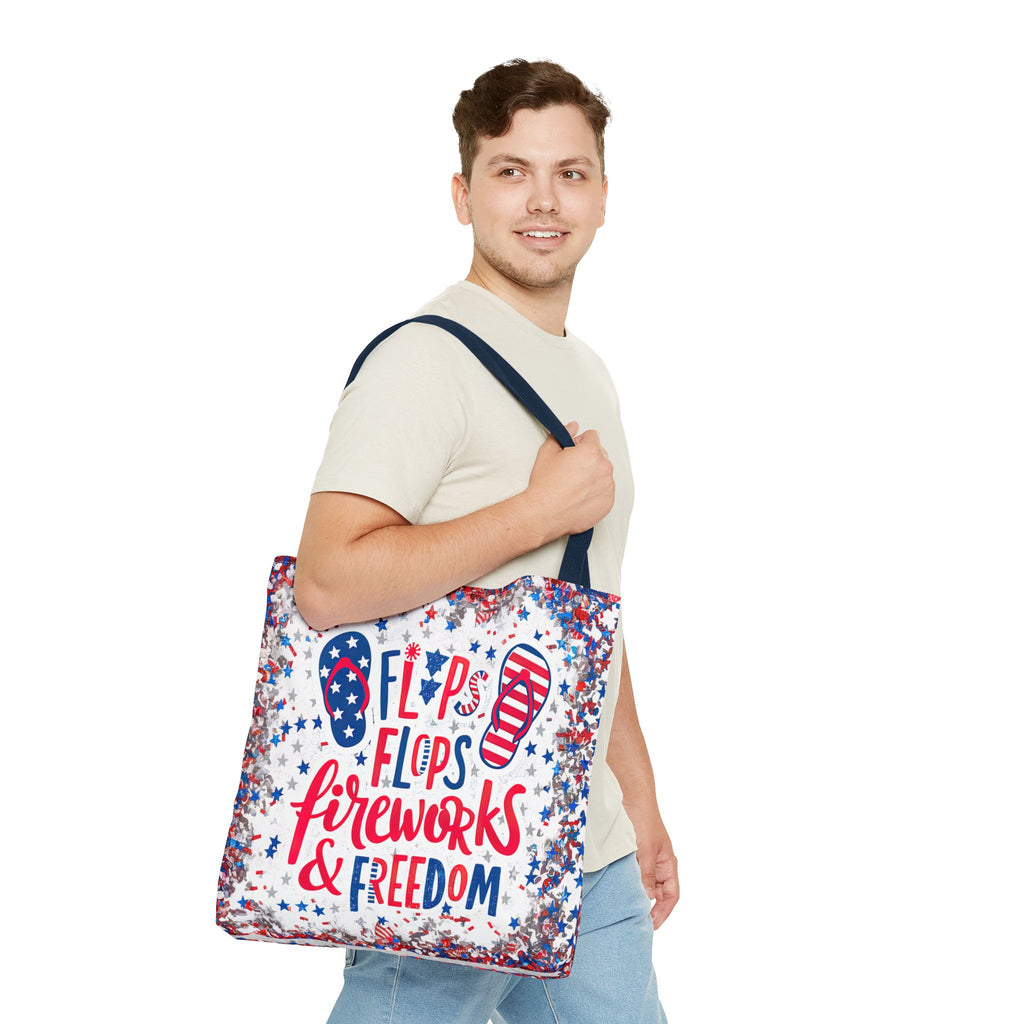 Patriotic Tote Bag - Flip Flops Fireworks USA Flag Beach Shopper (4th of July)