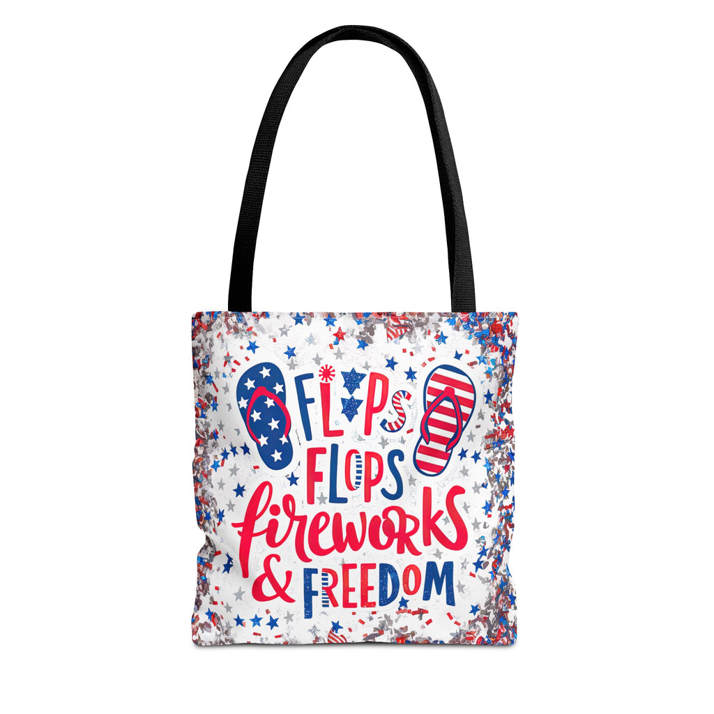 Patriotic Tote Bag - Flip Flops Fireworks USA Flag Beach Shopper (4th of July)
