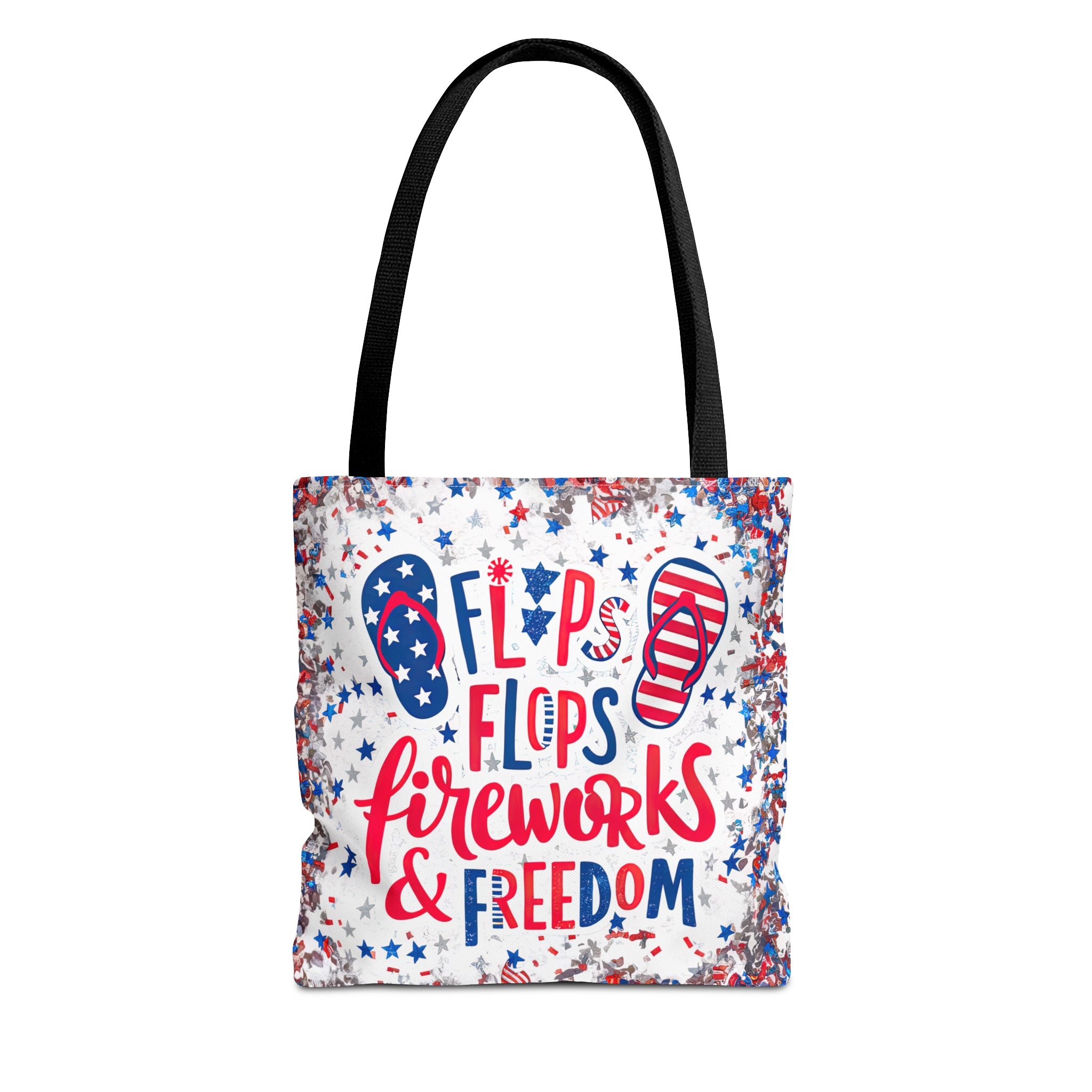 Patriotic Tote Bag - Flip Flops Fireworks USA Flag Beach Shopper (4th of July)
