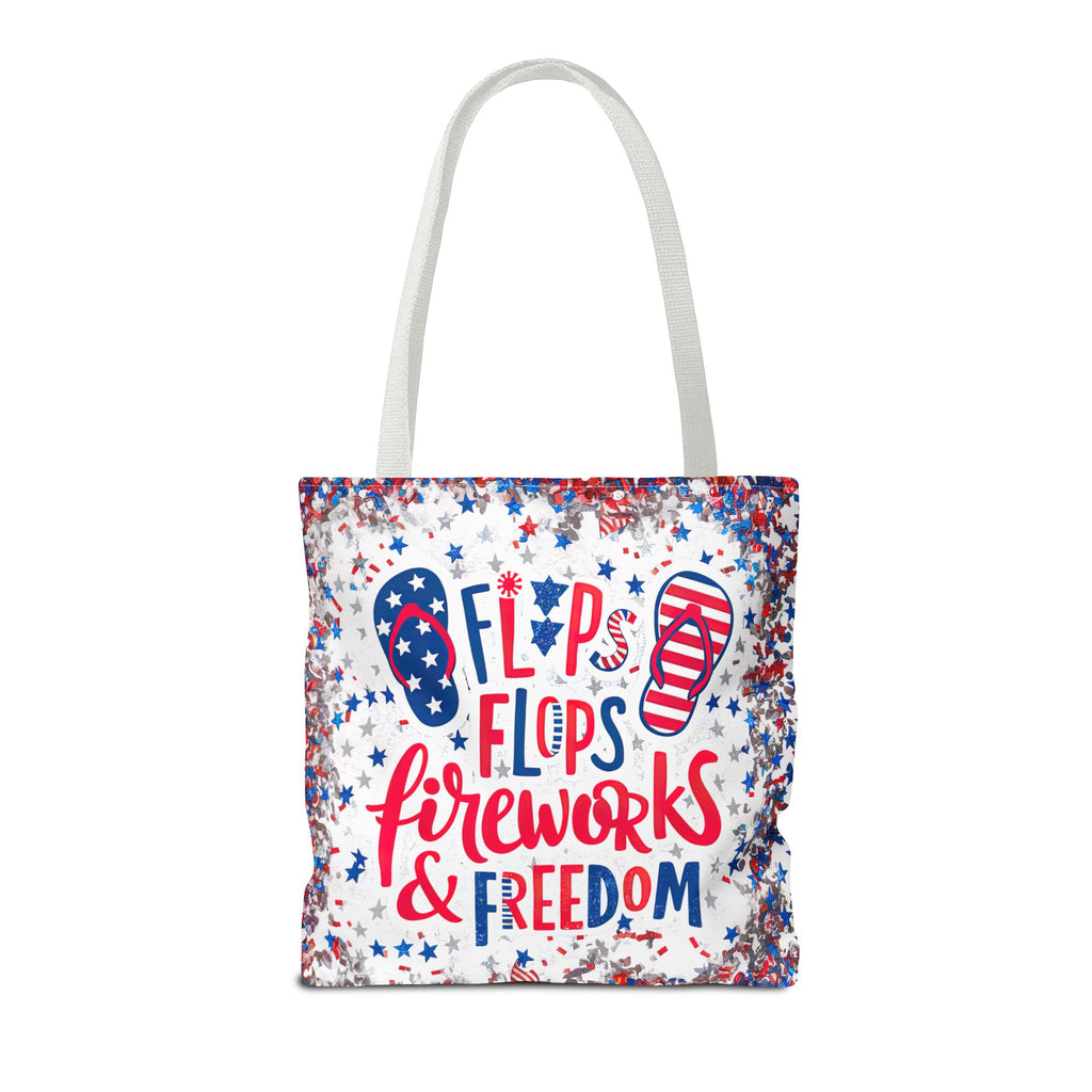 Patriotic Tote Bag - Flip Flops Fireworks USA Flag Beach Shopper (4th of July)