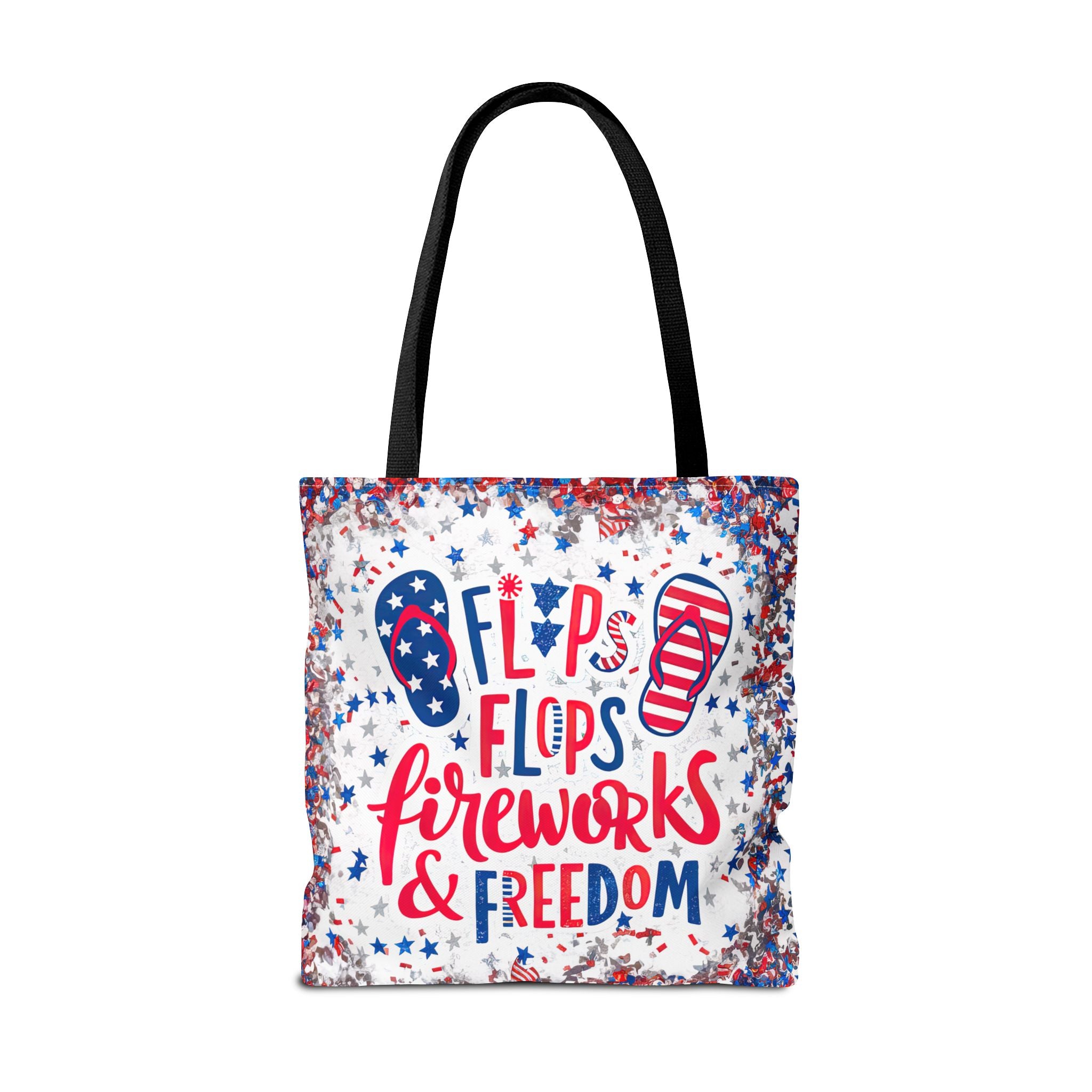 Patriotic Tote Bag - Flip Flops Fireworks USA Flag Beach Shopper (4th of July)