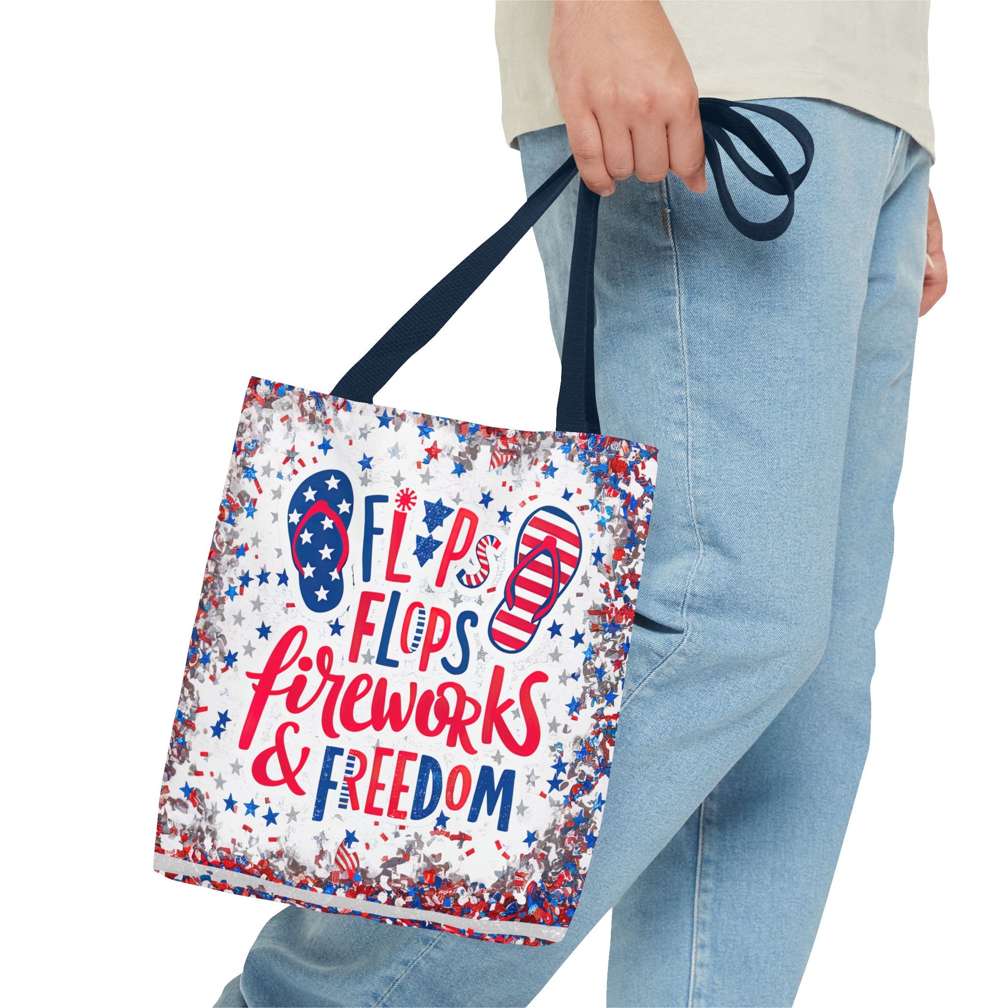 Patriotic Tote Bag - Flip Flops Fireworks USA Flag Beach Shopper (4th of July)