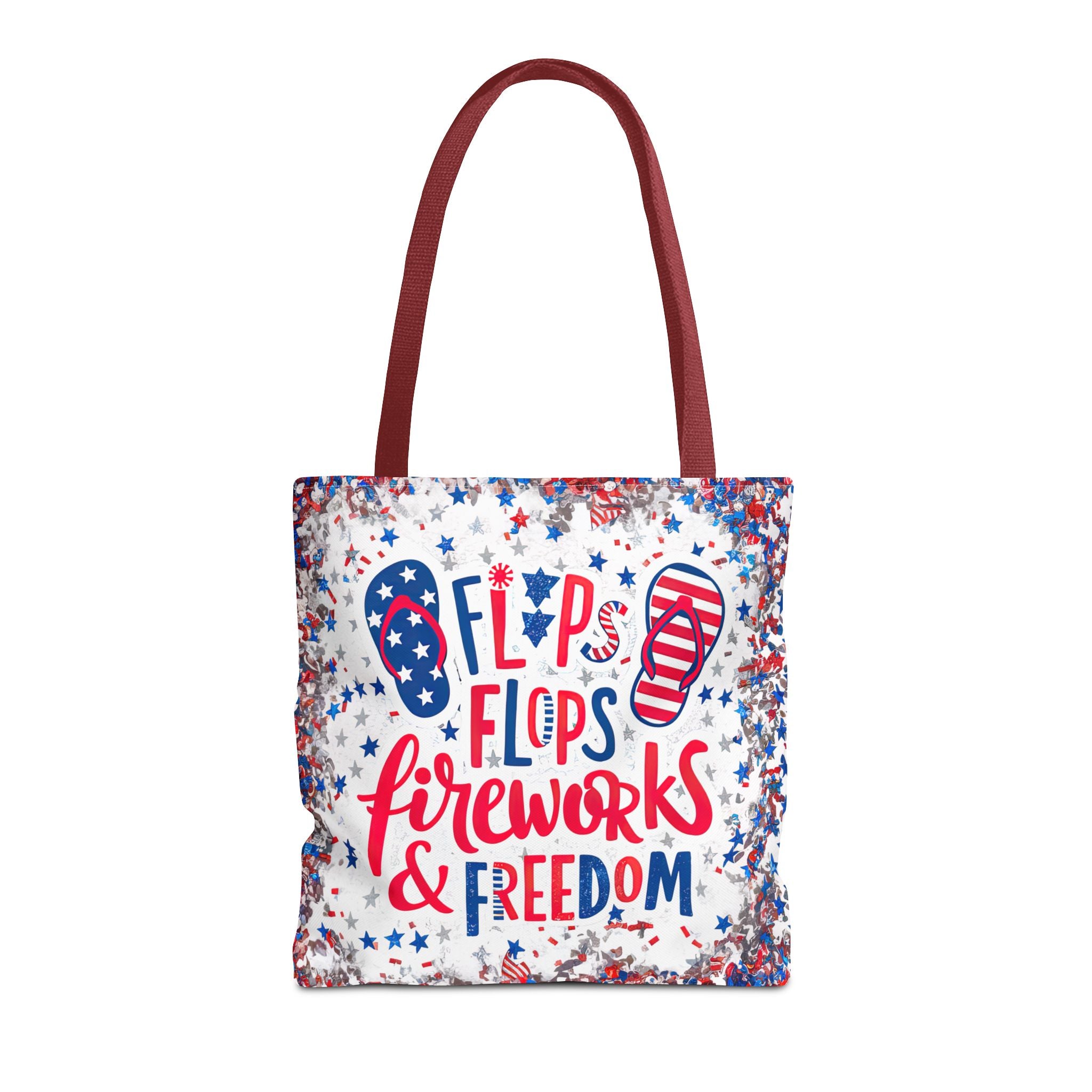 Patriotic Tote Bag - Flip Flops Fireworks USA Flag Beach Shopper (4th of July)