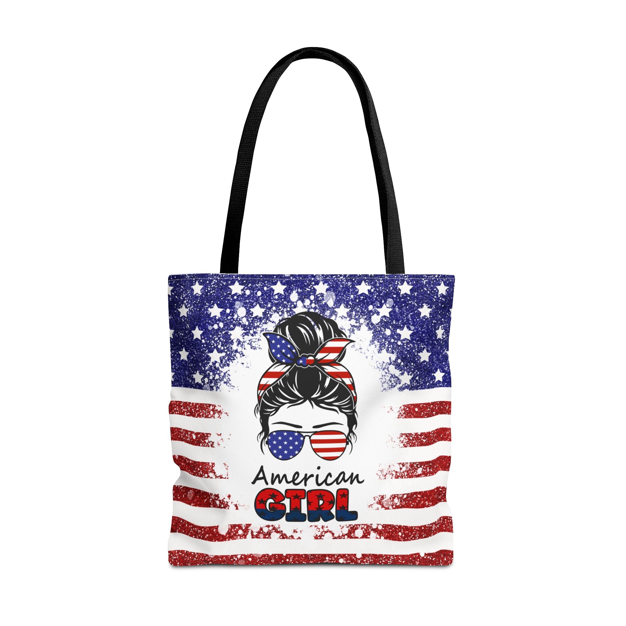 American Girl Tote Bag - Patriotic USA Flag Sunglasses & Hair Bow Beach Shopper (4th of July)