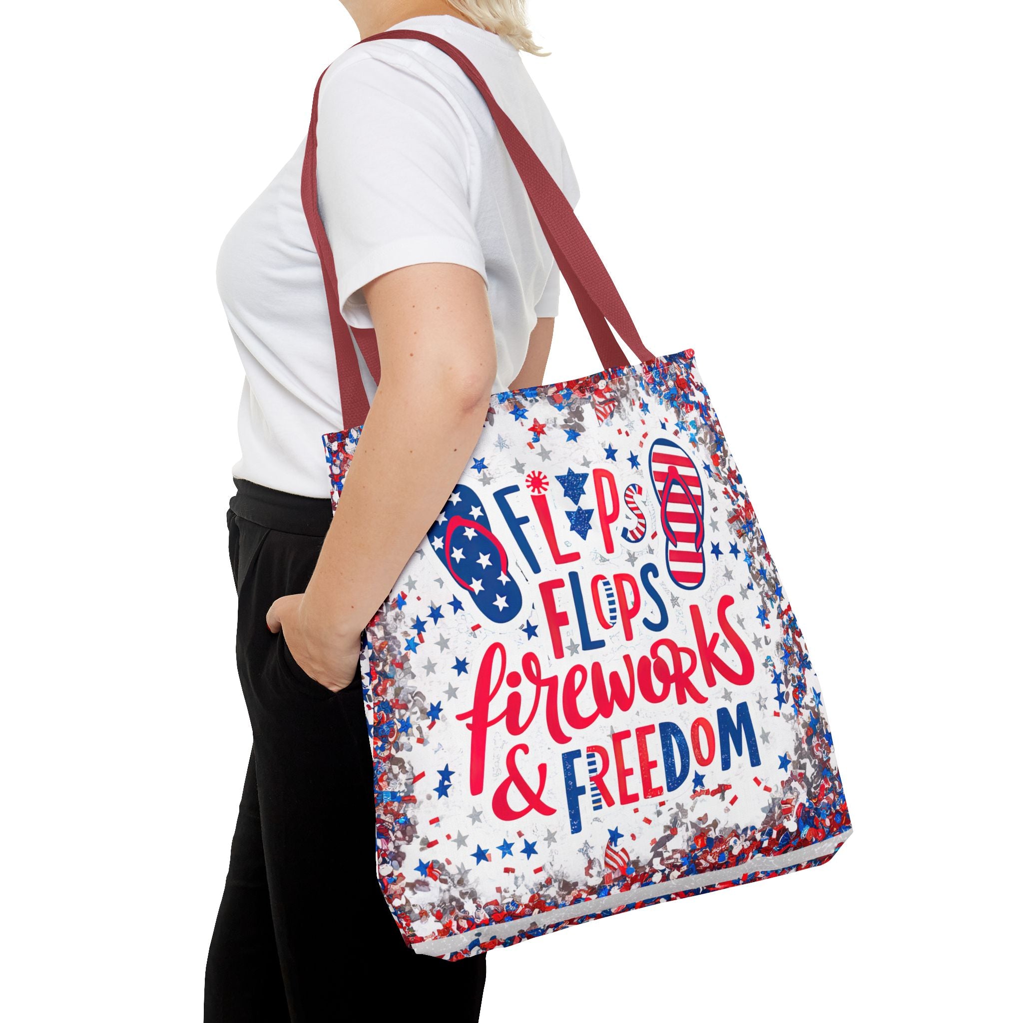 Patriotic Tote Bag - Flip Flops Fireworks USA Flag Beach Shopper (4th of July)