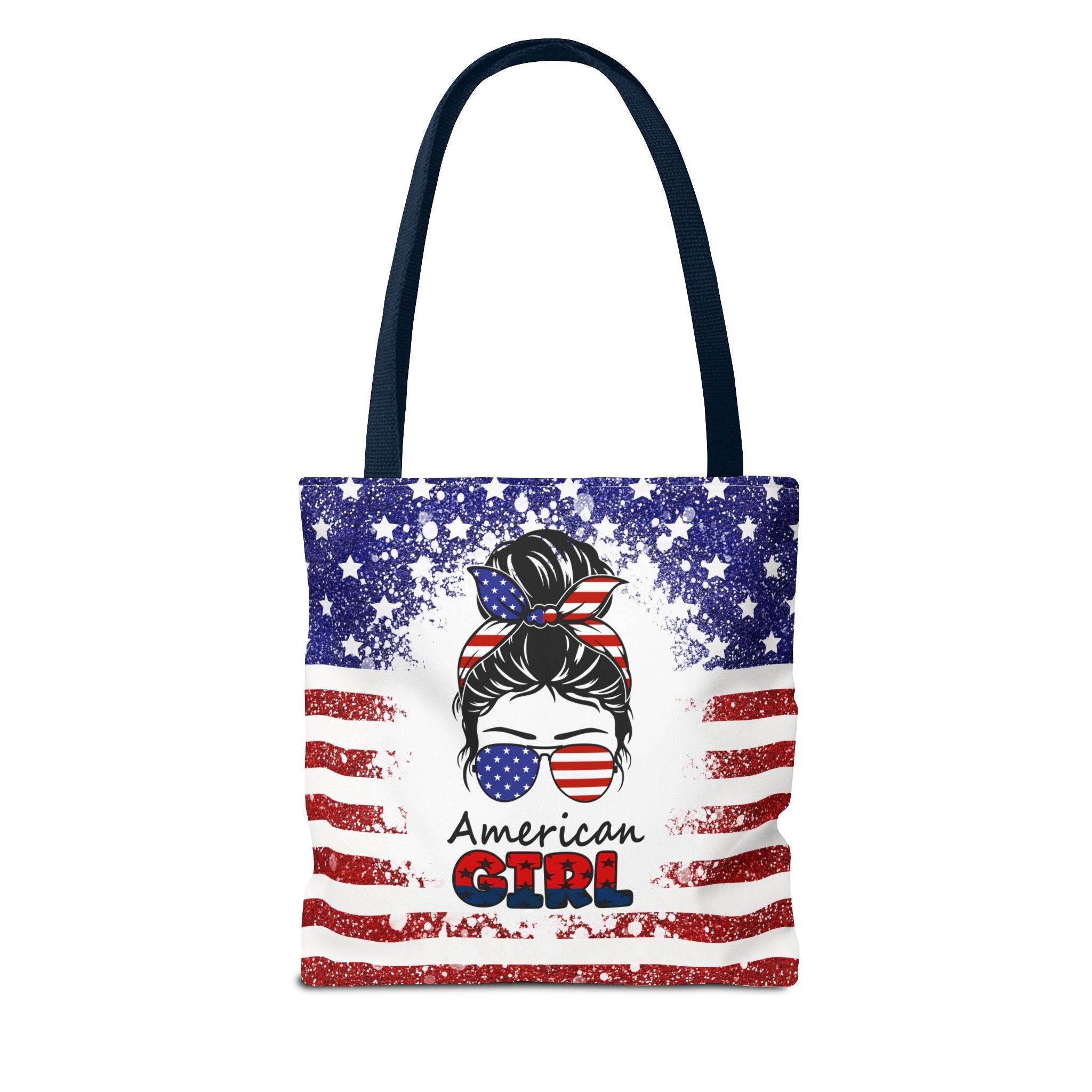American Girl Tote Bag - Patriotic USA Flag Sunglasses & Hair Bow Beach Shopper (4th of July)