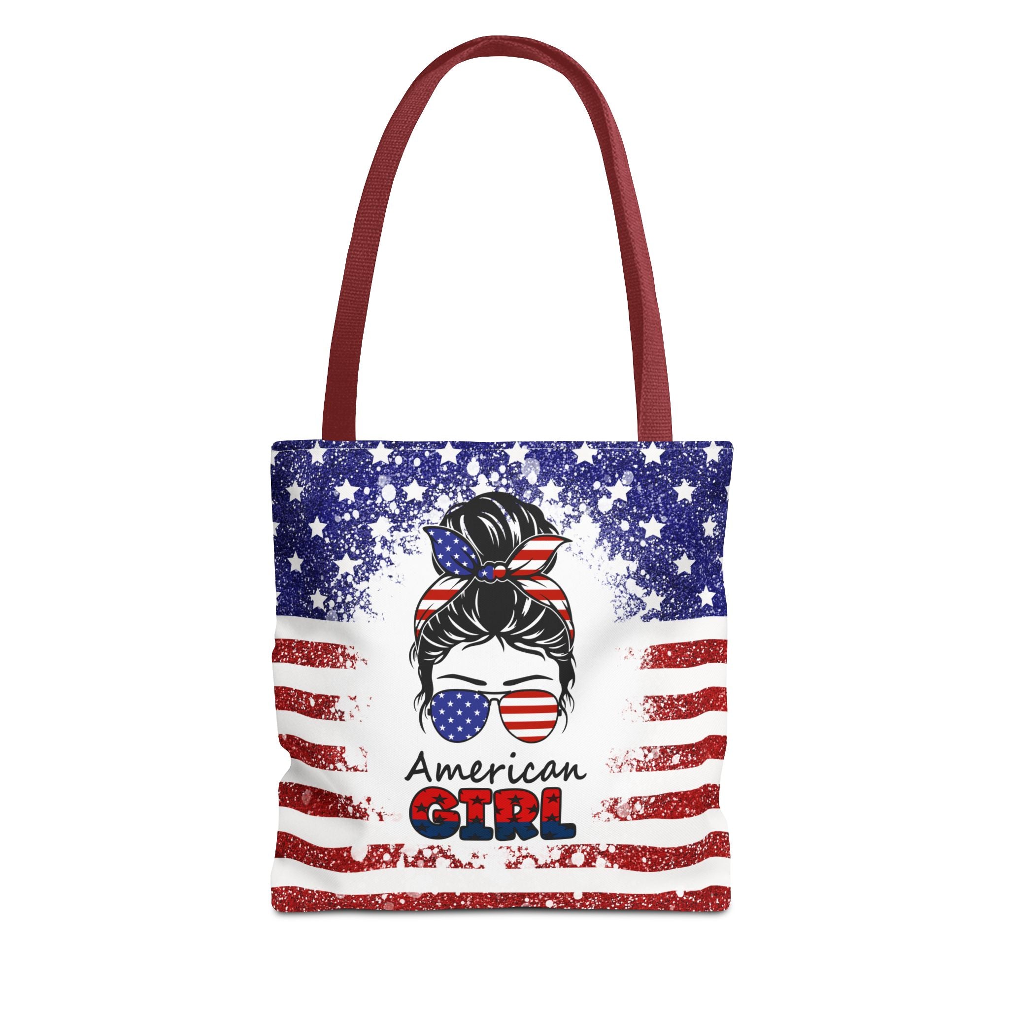 American Girl Tote Bag - Patriotic USA Flag Sunglasses & Hair Bow Beach Shopper (4th of July)