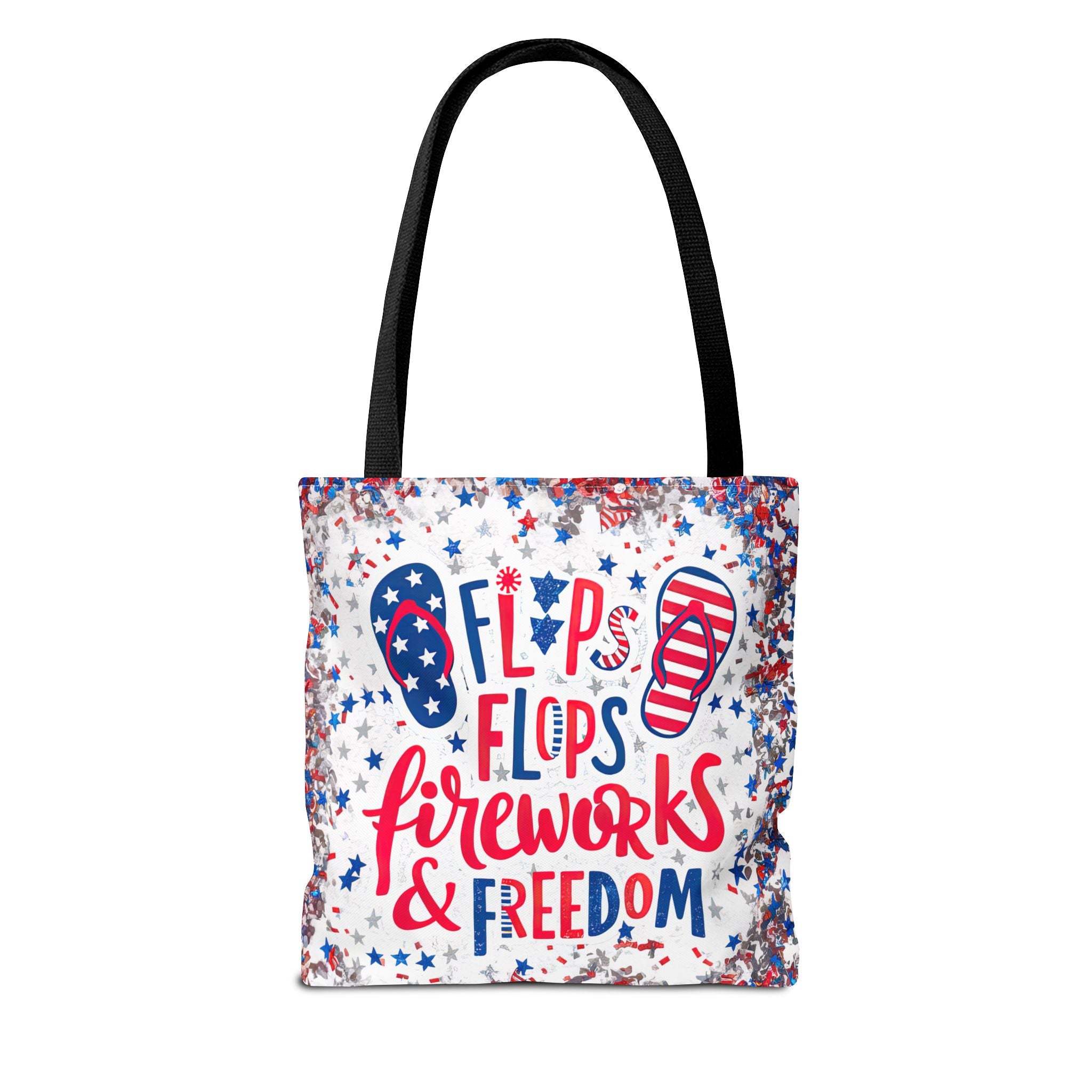 Patriotic Tote Bag - Flip Flops Fireworks USA Flag Beach Shopper (4th of July)