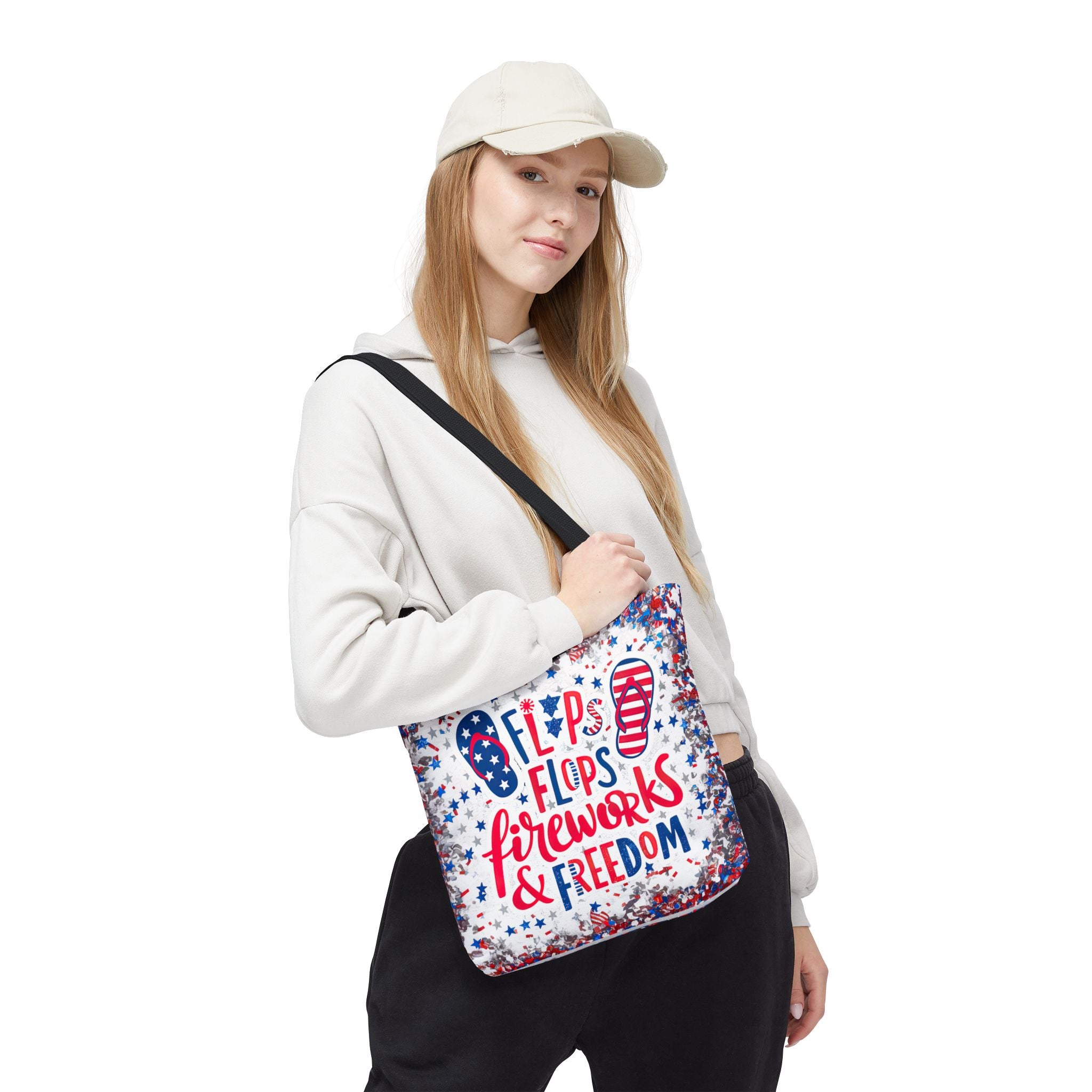 Patriotic Tote Bag - Flip Flops Fireworks USA Flag Beach Shopper (4th of July)