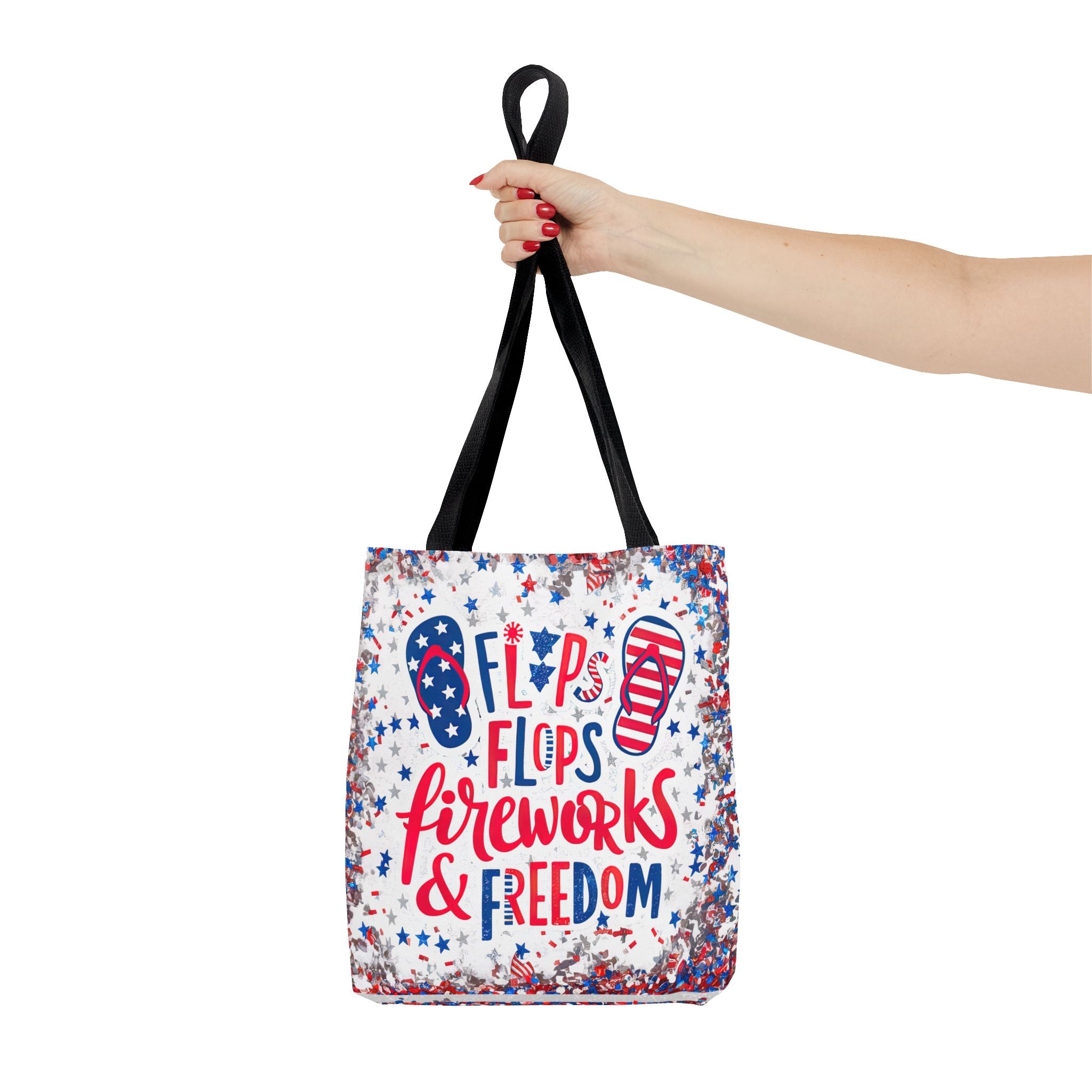 Patriotic Tote Bag - Flip Flops Fireworks USA Flag Beach Shopper (4th of July)