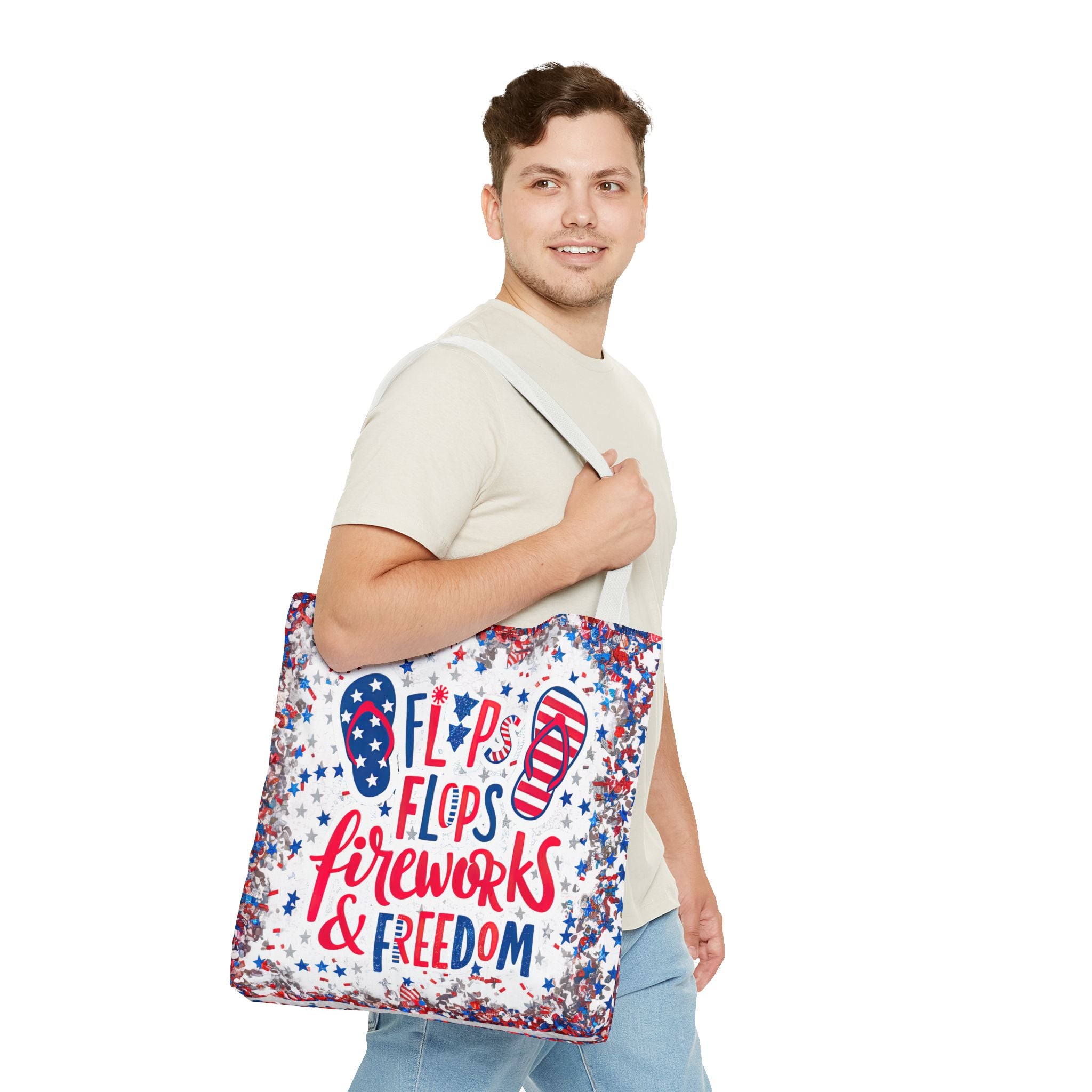 Patriotic Tote Bag - Flip Flops Fireworks USA Flag Beach Shopper (4th of July)