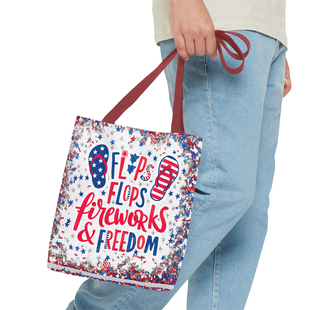 Patriotic Tote Bag - Flip Flops Fireworks USA Flag Beach Shopper (4th of July)