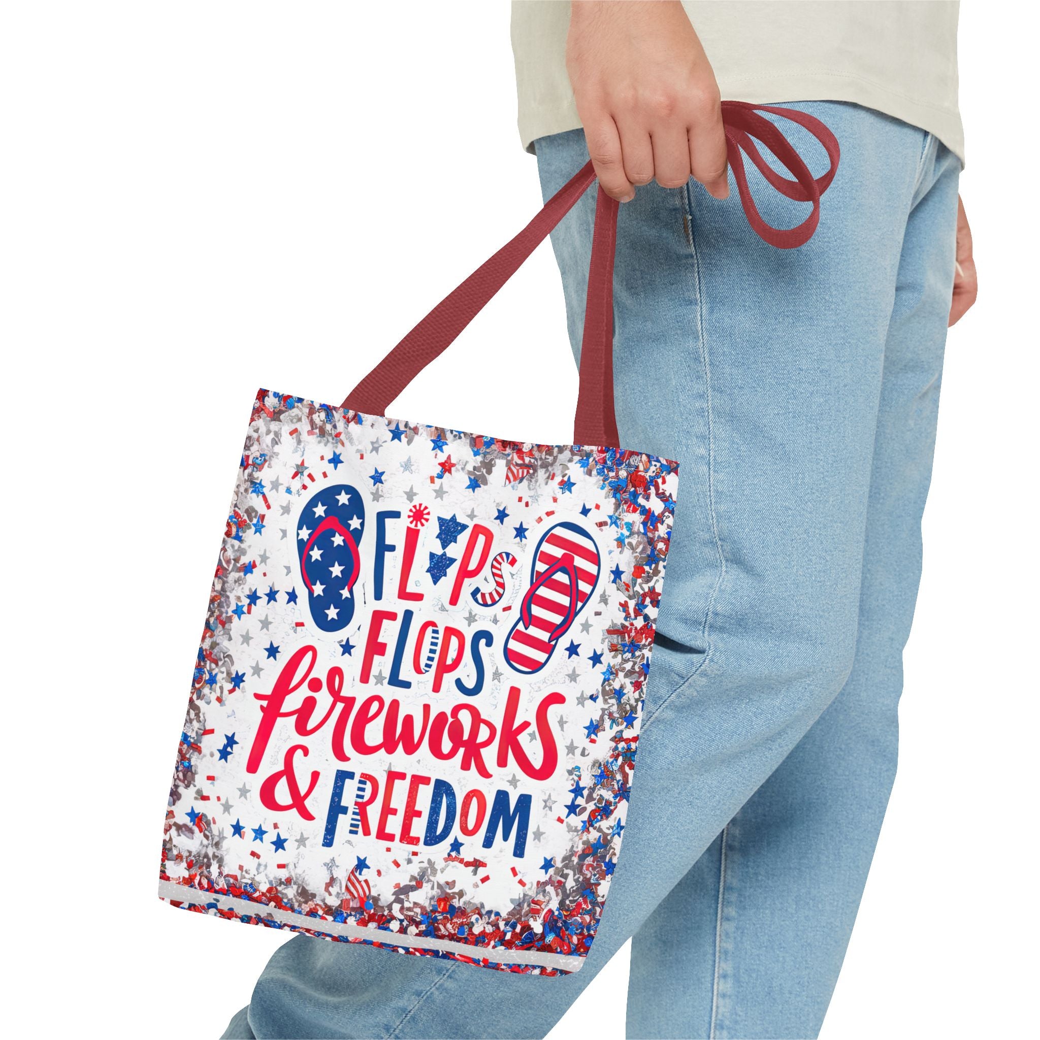 Patriotic Tote Bag - Flip Flops Fireworks USA Flag Beach Shopper (4th of July)