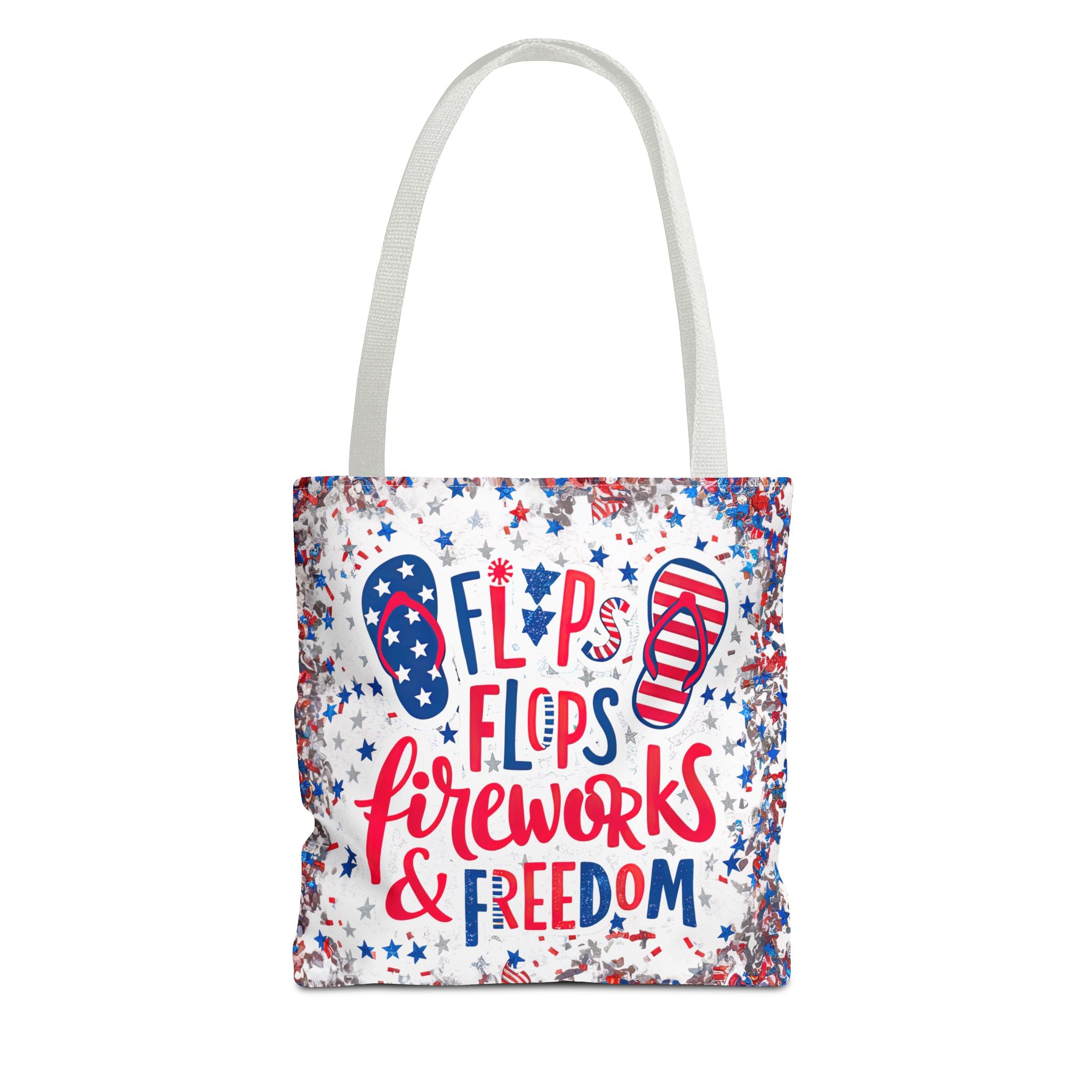 Patriotic Tote Bag - Flip Flops Fireworks USA Flag Beach Shopper (4th of July)