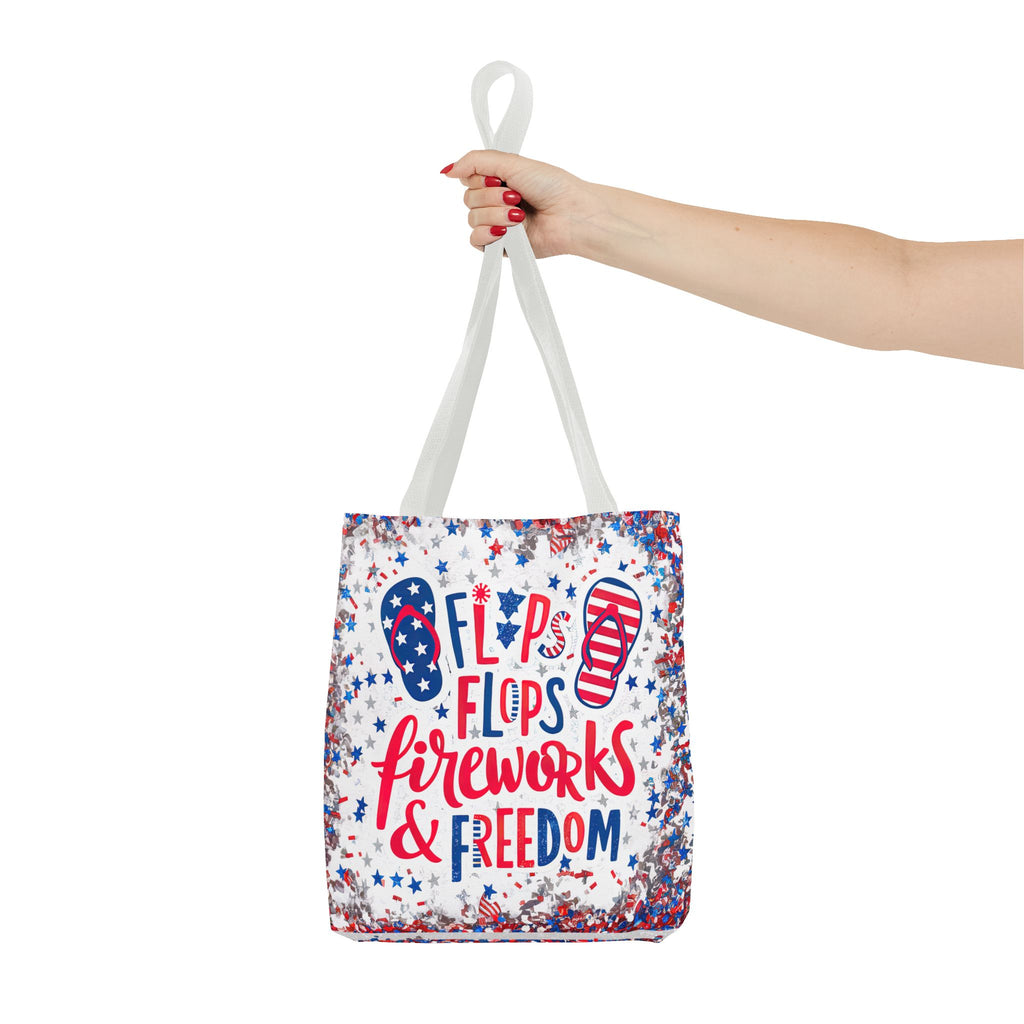Patriotic Tote Bag - Flip Flops Fireworks USA Flag Beach Shopper (4th of July)