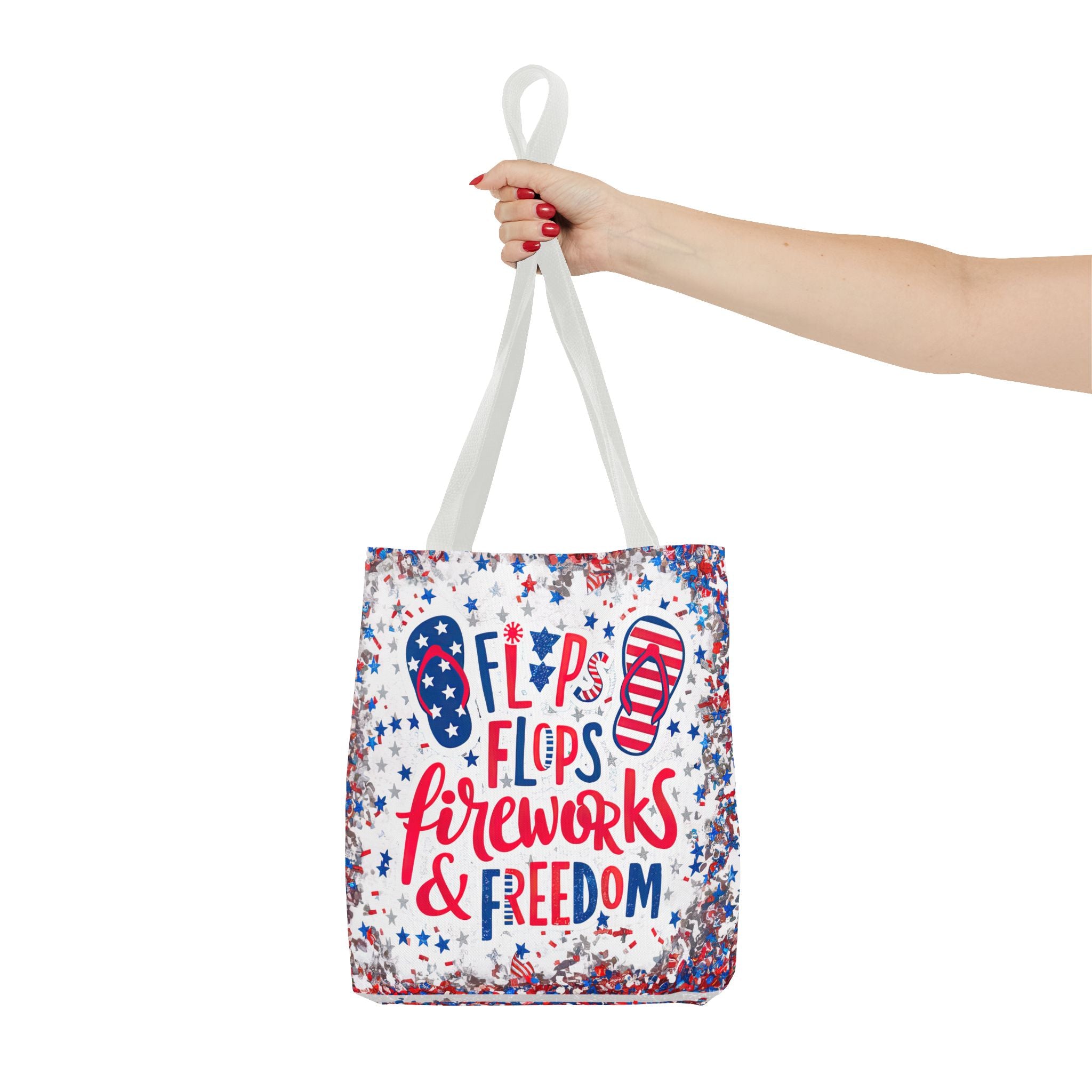 Patriotic Tote Bag - Flip Flops Fireworks USA Flag Beach Shopper (4th of July)