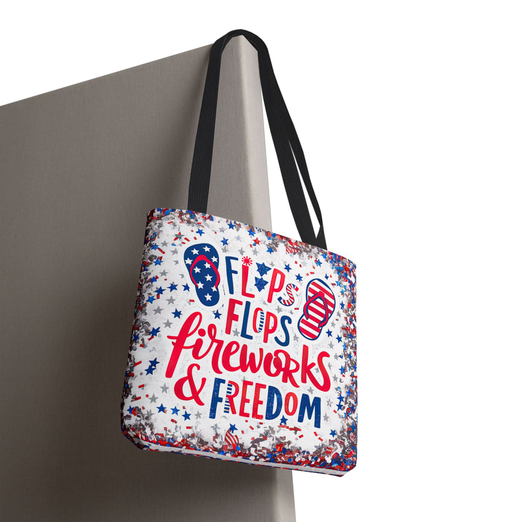 Patriotic Tote Bag - Flip Flops Fireworks USA Flag Beach Shopper (4th of July)
