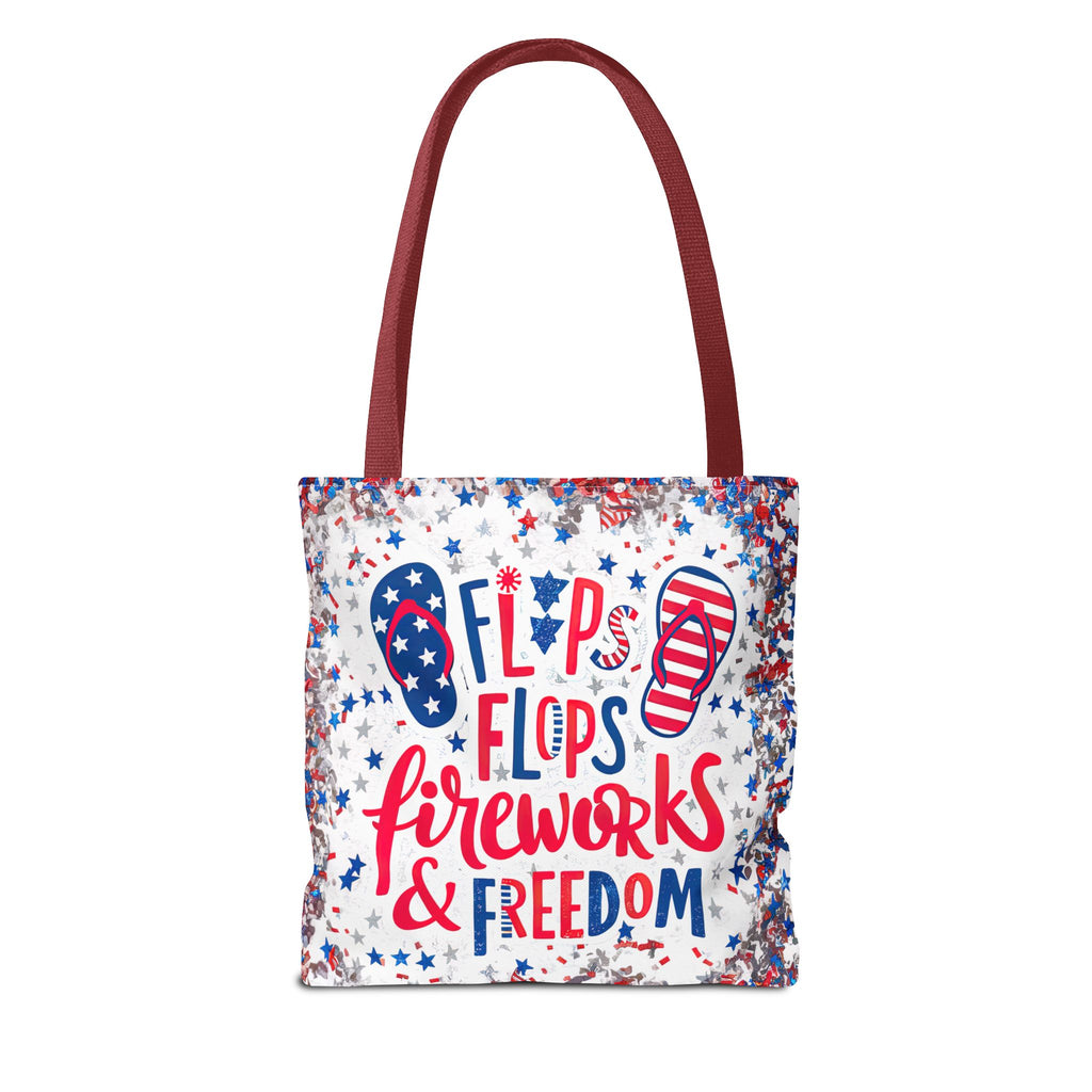 Patriotic Tote Bag - Flip Flops Fireworks USA Flag Beach Shopper (4th of July)
