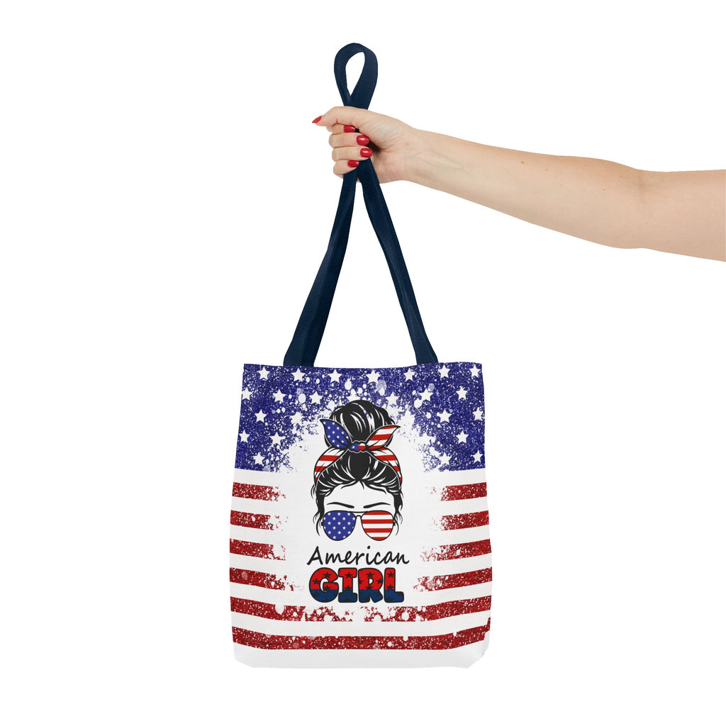 American Girl Tote Bag - Patriotic USA Flag Sunglasses & Hair Bow Beach Shopper (4th of July)