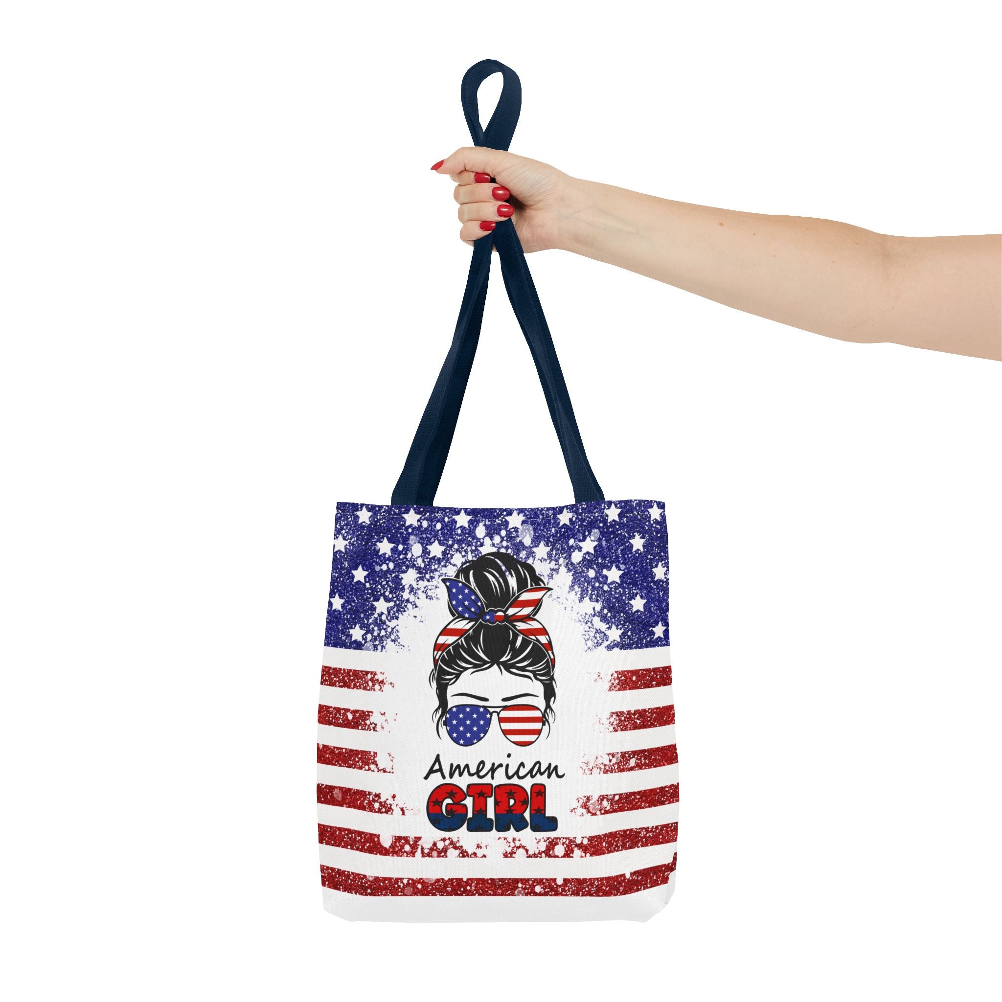 American Girl Tote Bag - Patriotic USA Flag Sunglasses & Hair Bow Beach Shopper (4th of July)