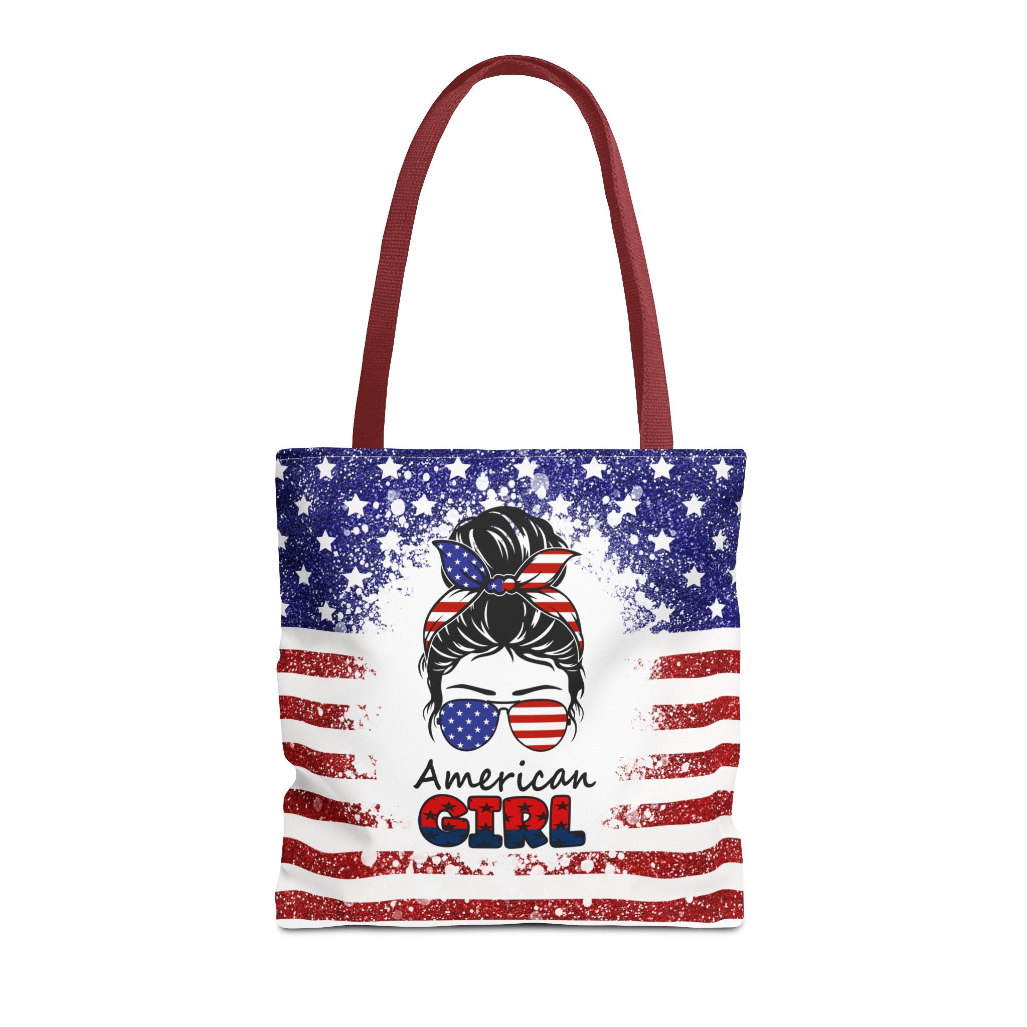 American Girl Tote Bag - Patriotic USA Flag Sunglasses & Hair Bow Beach Shopper (4th of July)