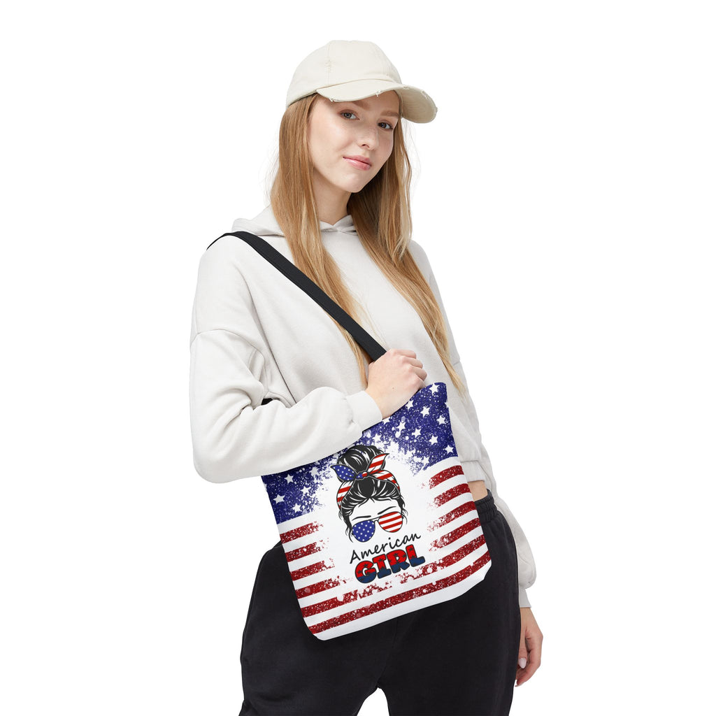 American Girl Tote Bag - Patriotic USA Flag Sunglasses & Hair Bow Beach Shopper (4th of July)