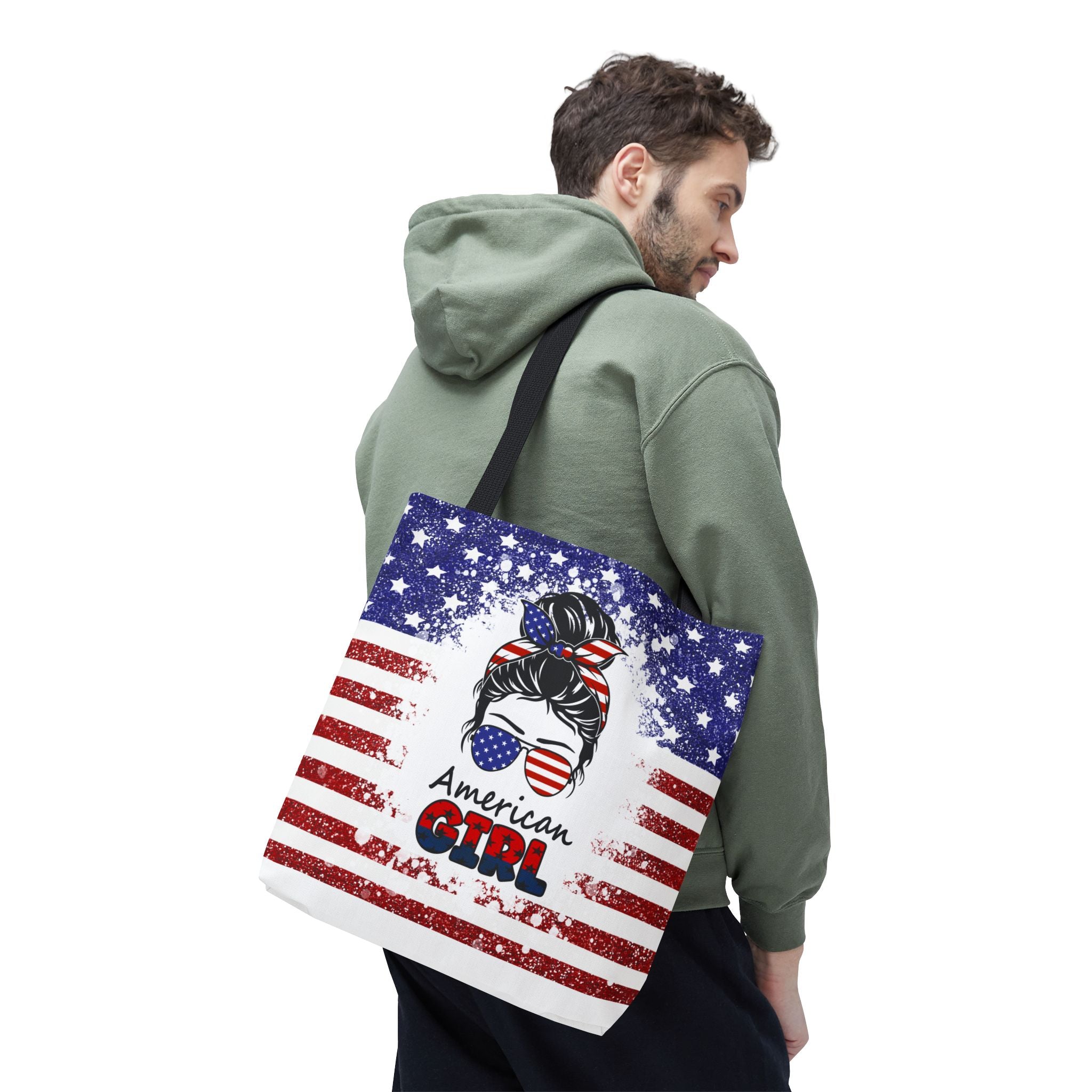 American Girl Tote Bag - Patriotic USA Flag Sunglasses & Hair Bow Beach Shopper (4th of July)
